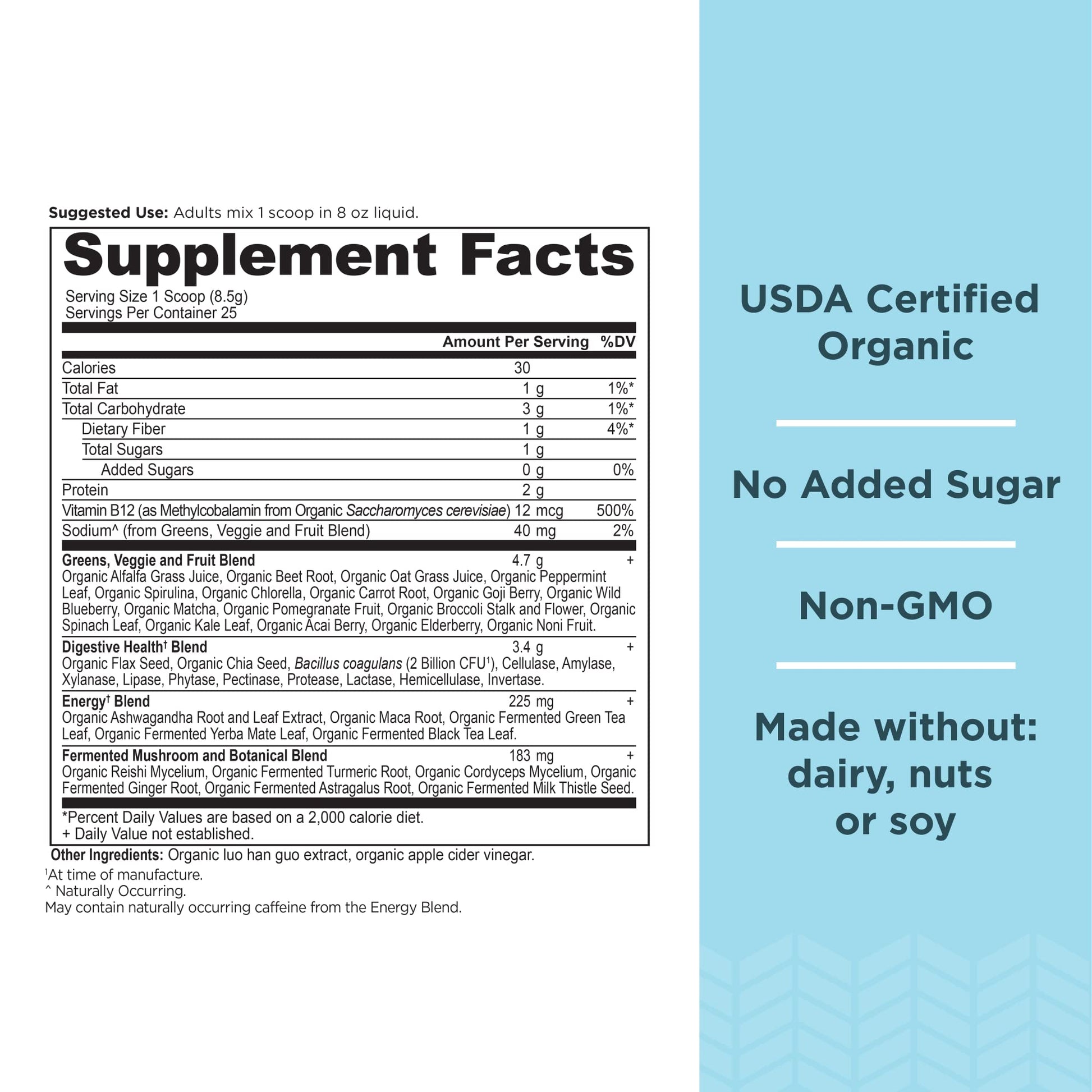 Ancient Nutrition Supergreens Energizer Powder, Organic Superfood Powder with Caffeine Ancient Nutrition