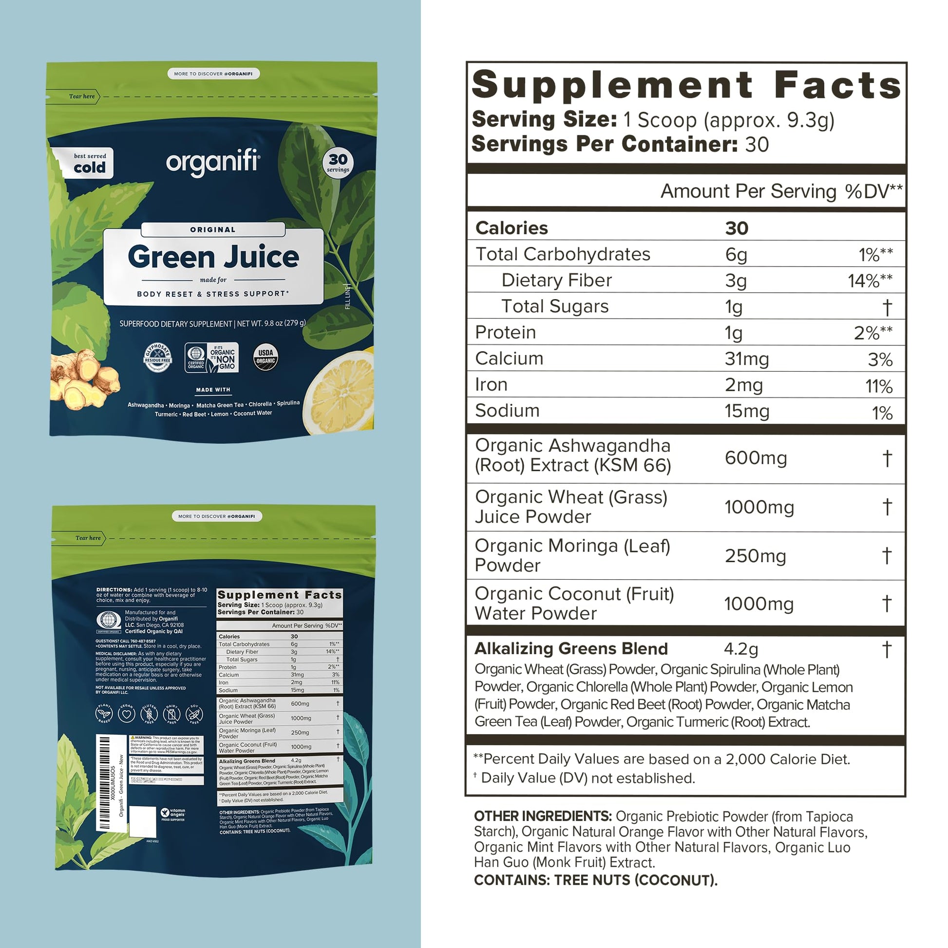 Organifi Green Juice - Powder Supplement with Organic Spirulina, Ashwagandha Organifi