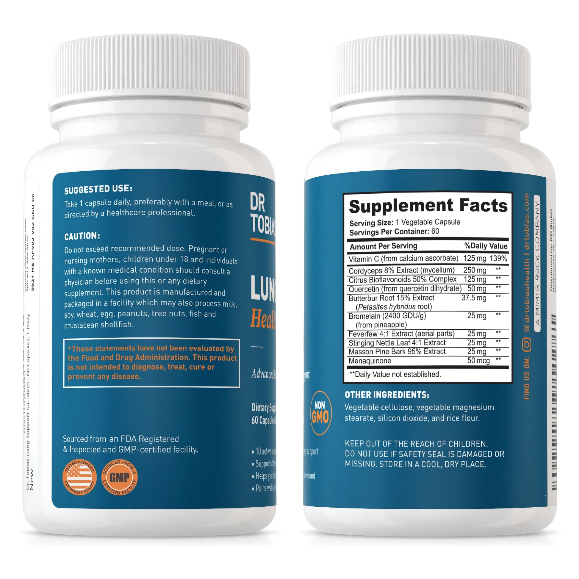 Dr. Tobias Lung Health, Lung Support Supplement with Vitamin C, Butterbur, Quercetin Dr. Tobias