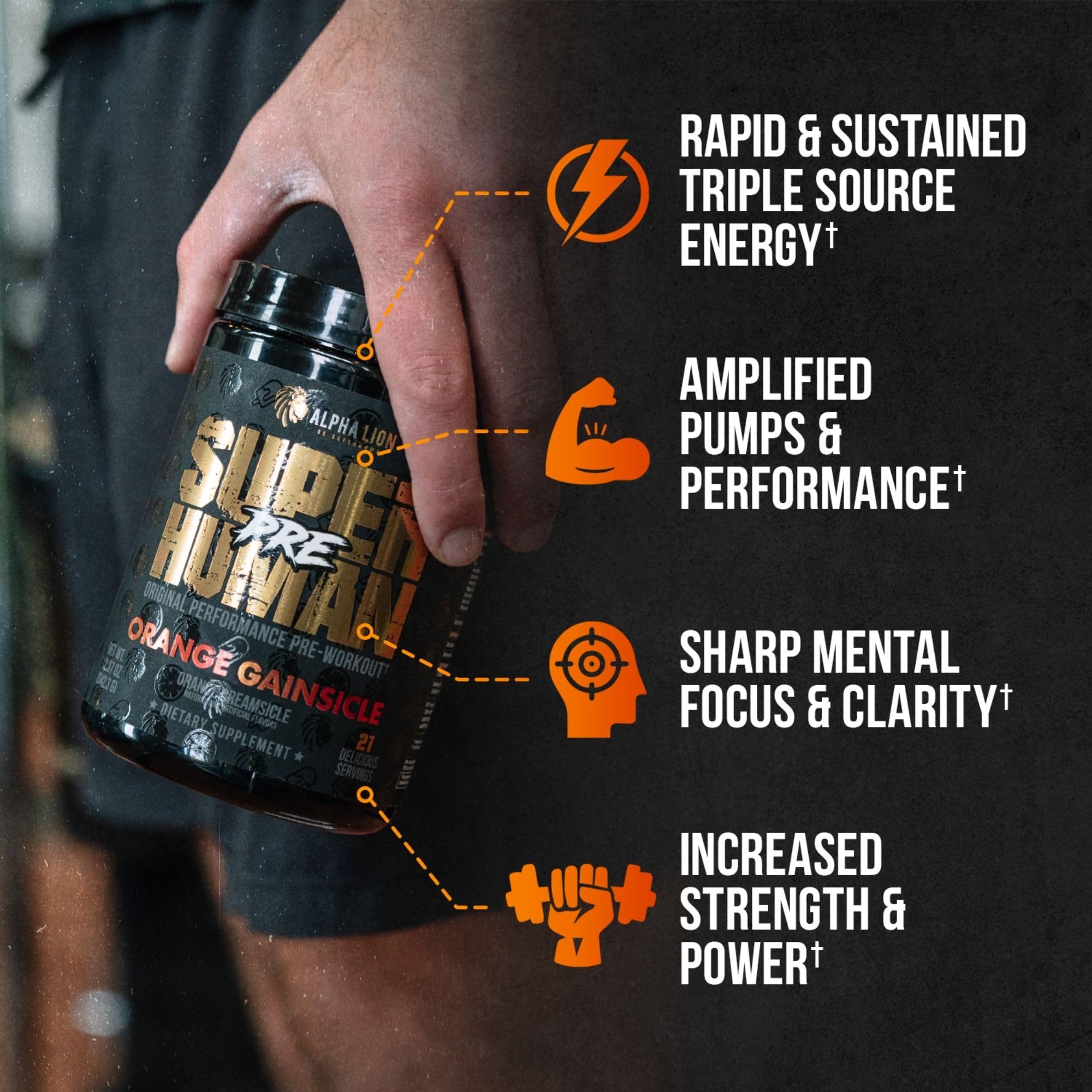 ALPHA LION Superhuman Pre Workout Powder, Beta Alanine, L-Taurine & Tri-Source ALPHA LION