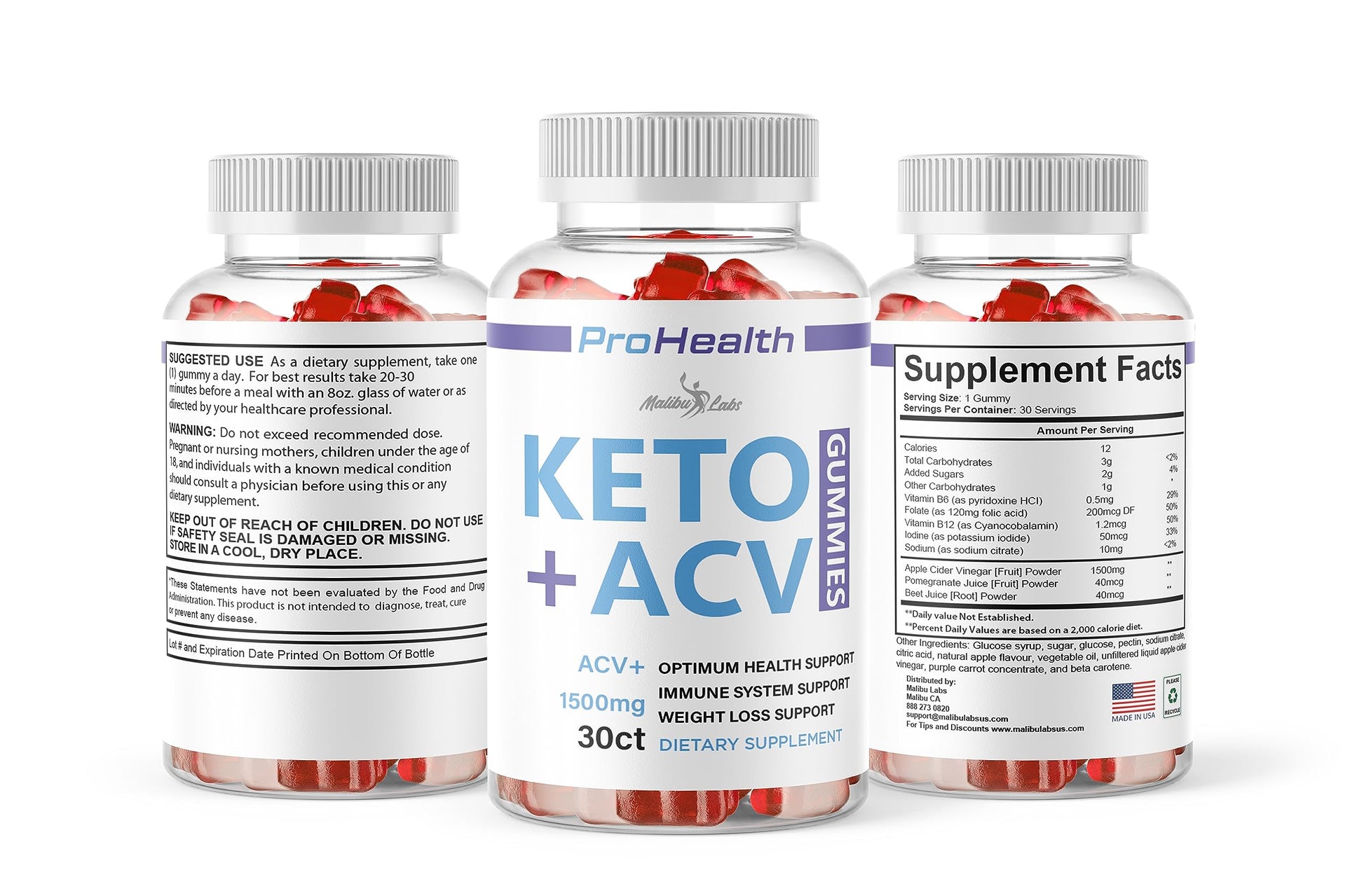 prohealth Keto acv Gummies - 1500mg Once a Day Keto, Strong Time Released Advanced Malibu Labs
