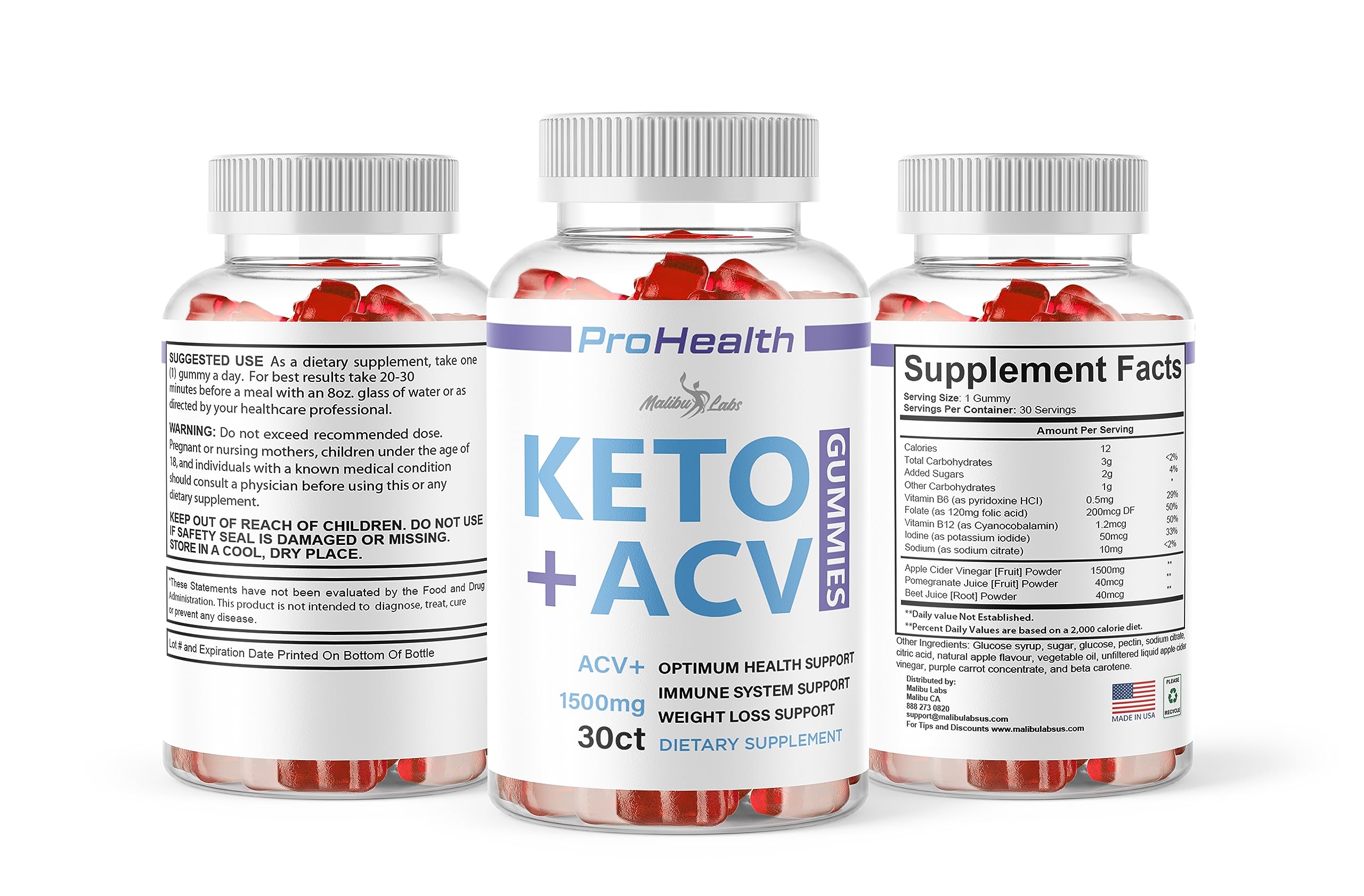 prohealth Keto acv Gummies - 1500mg Once a Day Keto, Strong Time Released Advanced Malibu Labs