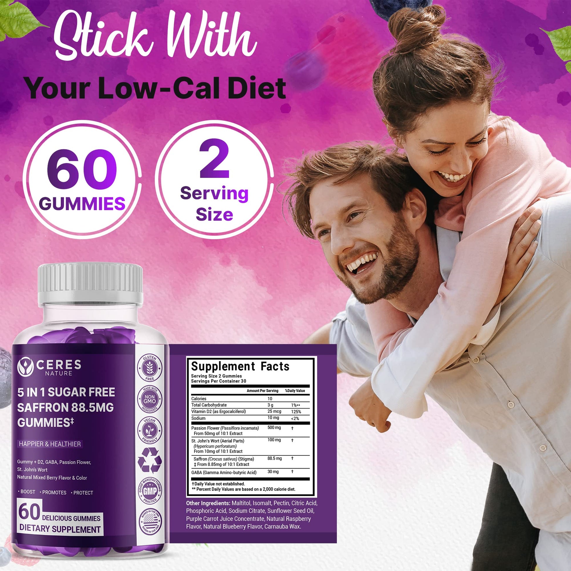 Premium Saffron Extract 88.5mg** Gummy - Appetite Control, Eye Support, Boost Energy Ceres Nature