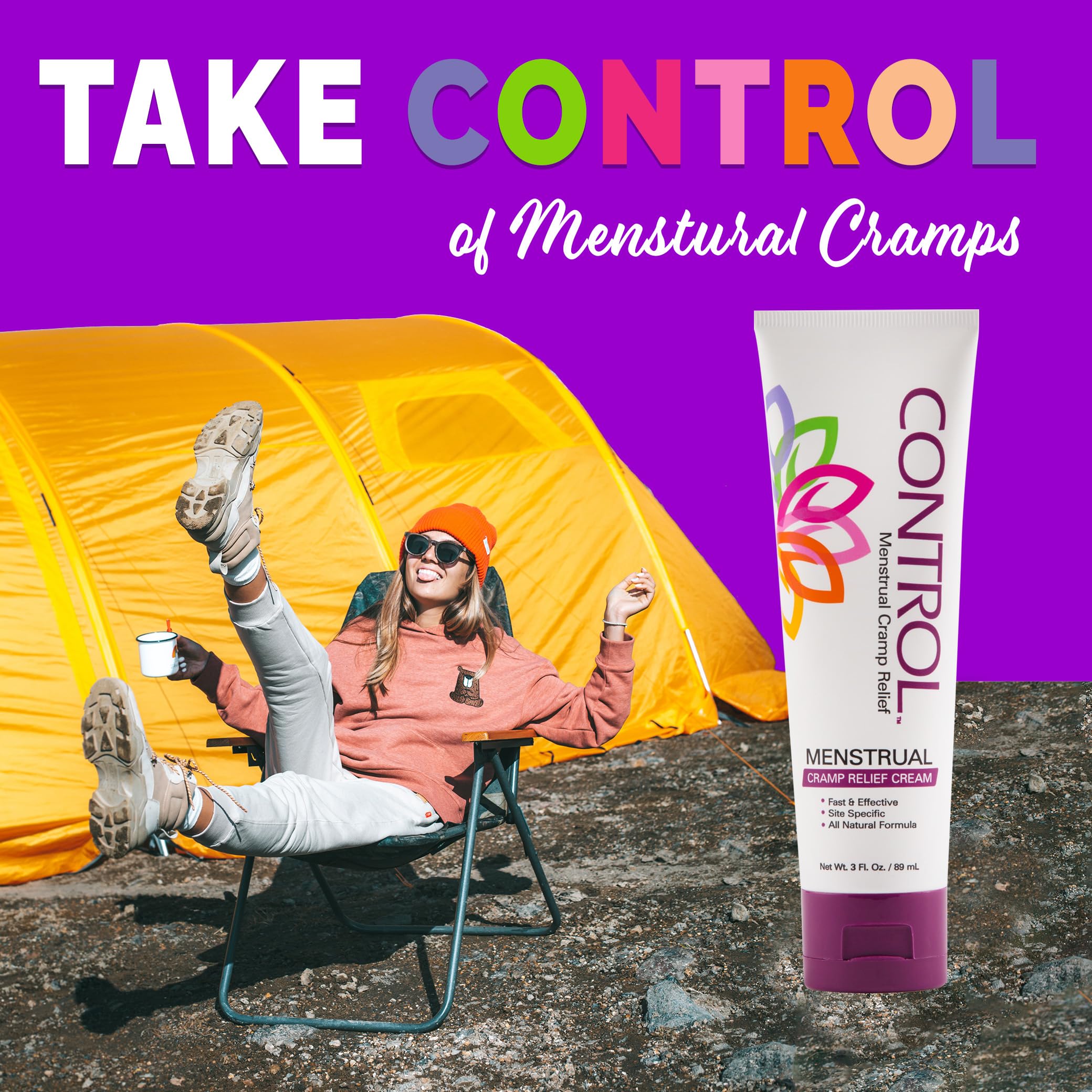 CONTROL, Menstrual Cramp Relief Cream, Topical Pain Relief for Period Cramps and PMS, Period Relief CONTROL