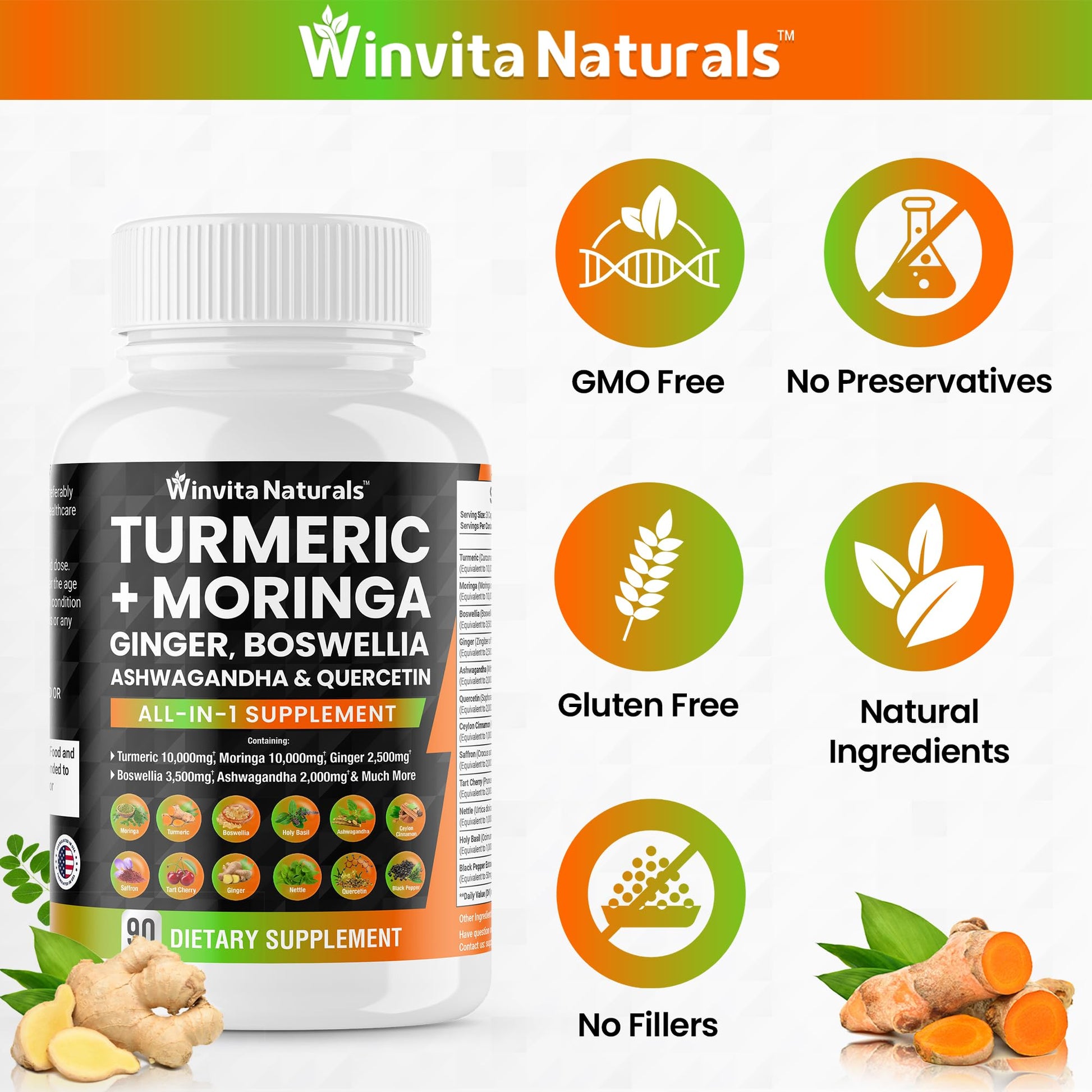 Turmeric Curcumin 10000mg Moringa 10000mg Boswellia 3500mg Ginger 2500mg Winvita Naturals