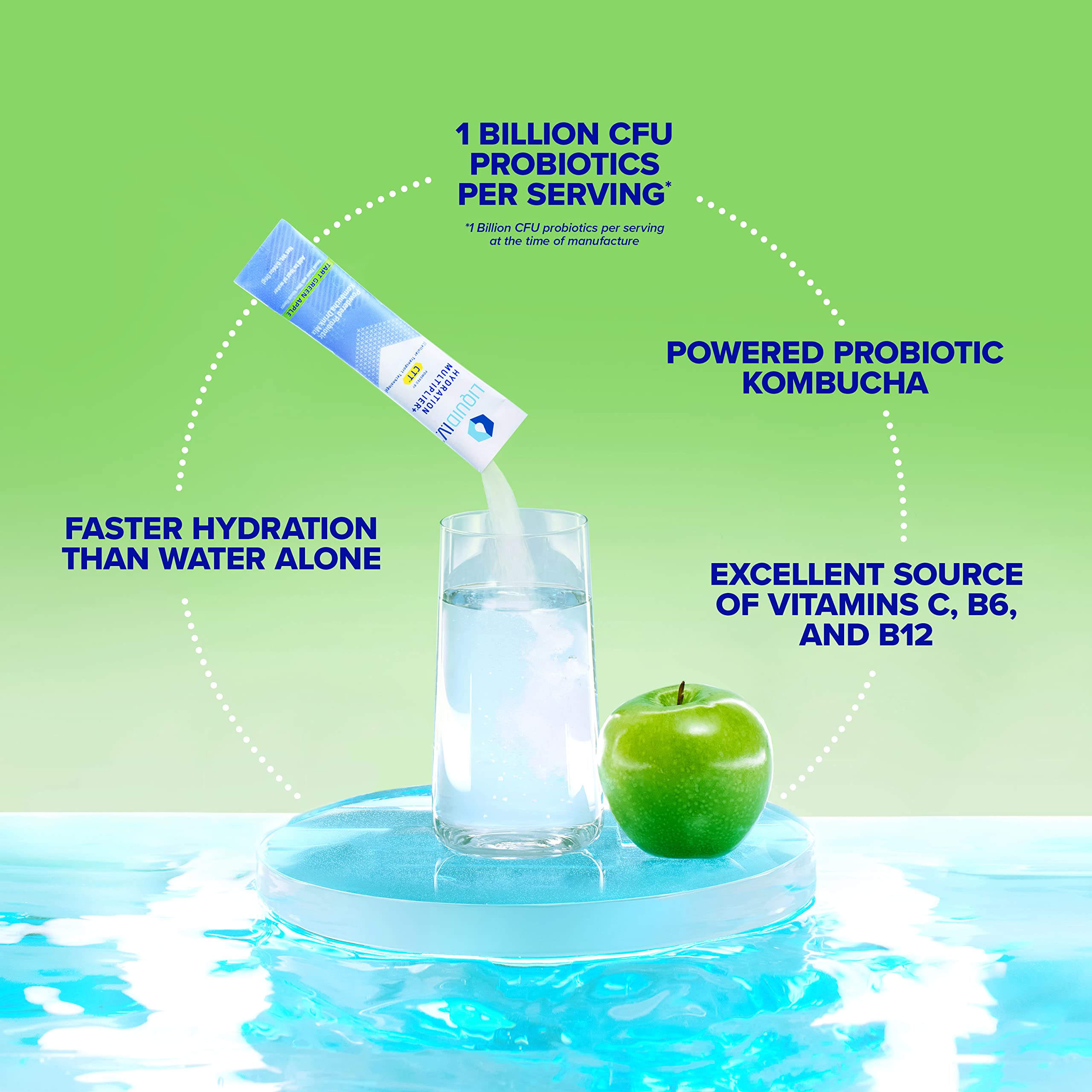 Liquid I.V. Hydration Multiplier + Probiotic Kombucha - Tart Green Apple - Hydration Powder Liquid I.V.