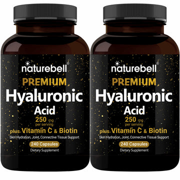 NatureBell 2 Pack Plant Based Hyaluronic Acid Supplements 250mg with 25mg Vitamin C 