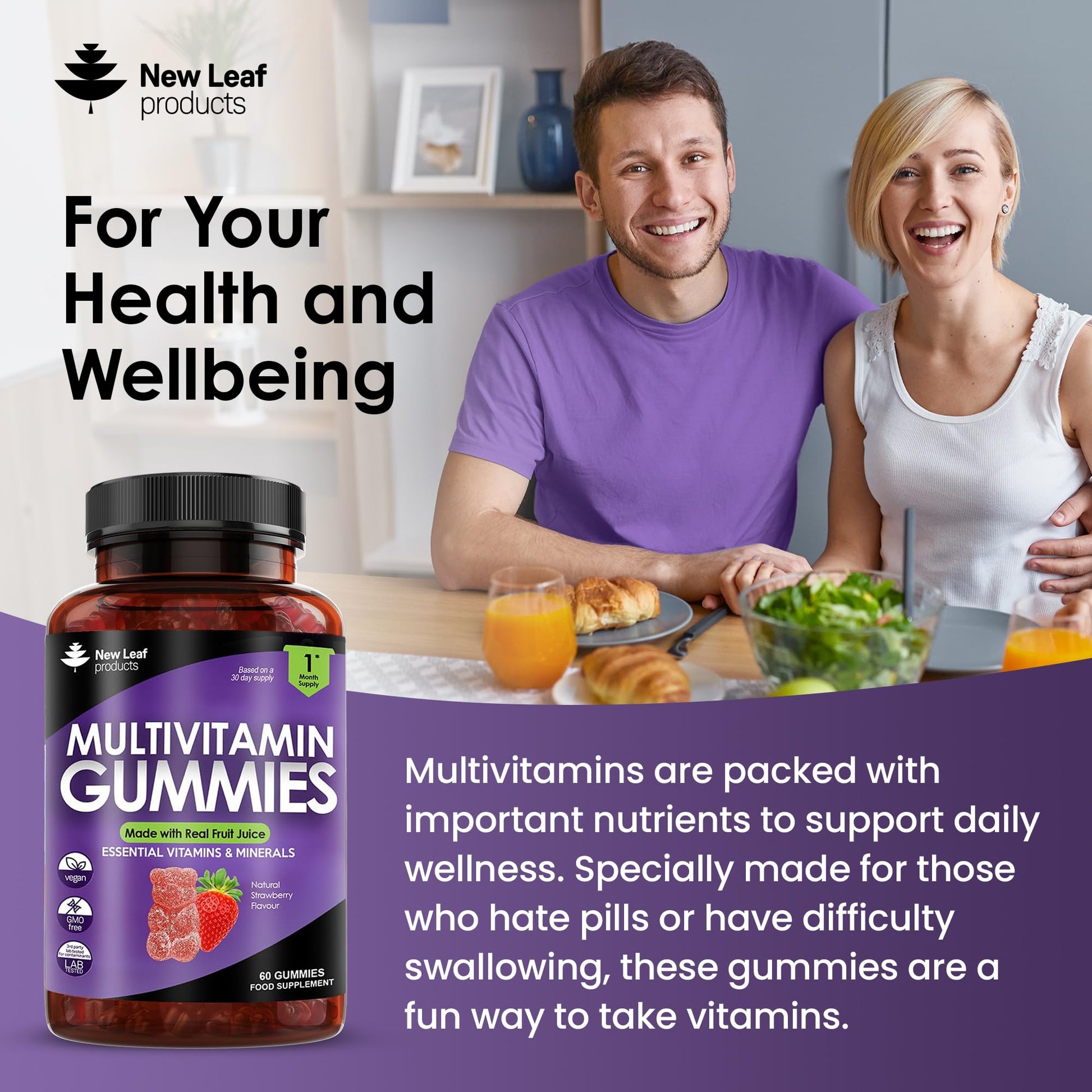 Multivitamin Gummies High Strength for Men Women - Vegetarian +14 Essential Vitamins NEW LEAF PRODUCTS