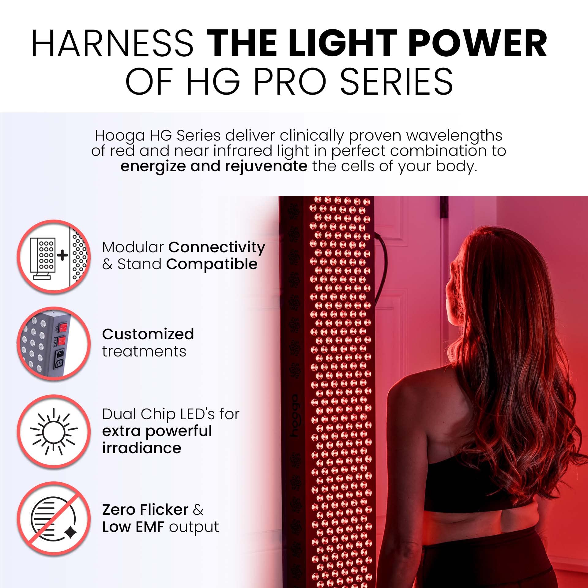 Hooga Red Light Therapy, 660nm 850nm Red Near Infrared, Dual Chip LEDs, Modular, 150 LEDs hooga