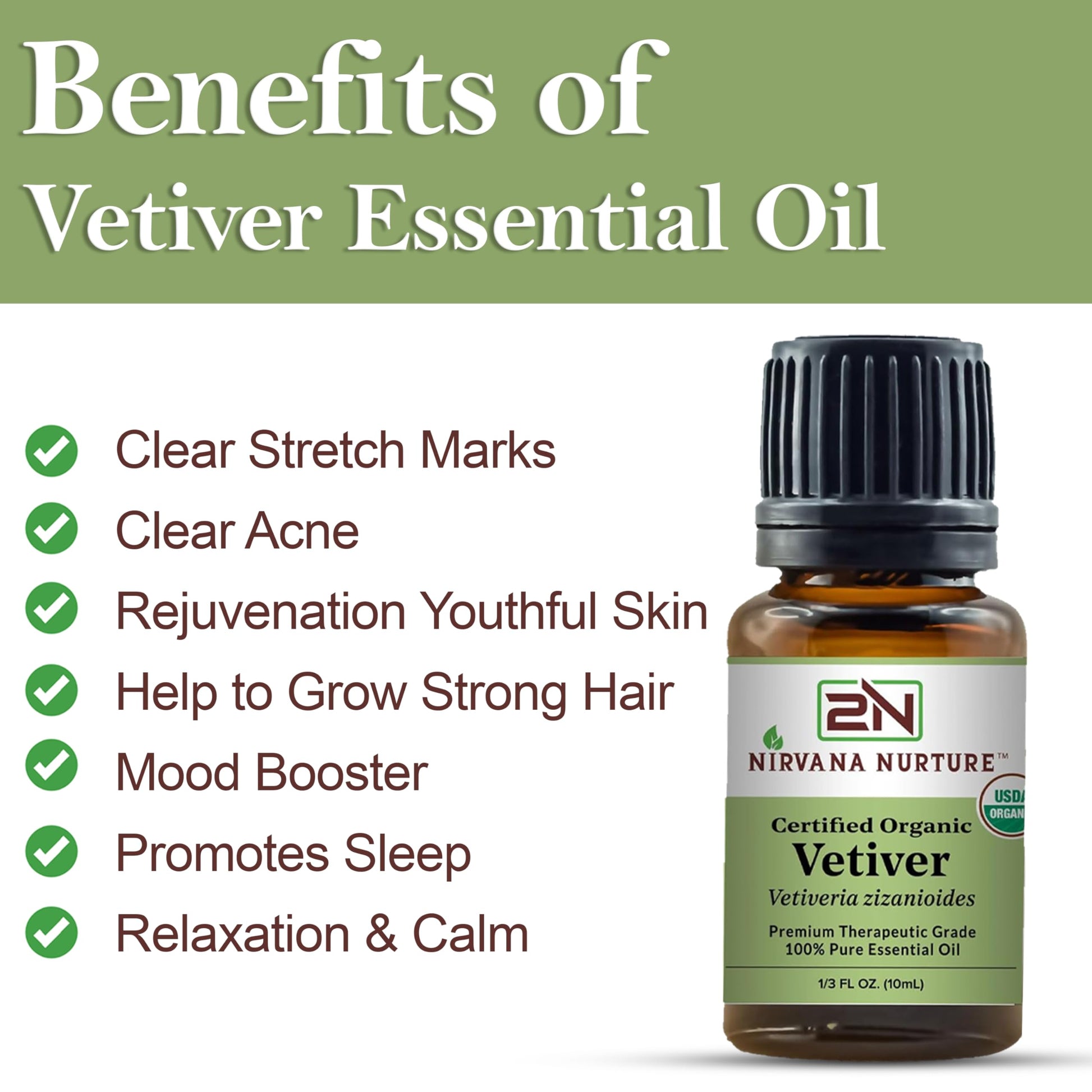 Nirvana Nurture Vetiver Essential Oil USDA Certified Organic 100% Pure Premium Therapeutic Grade Nirvana Nurture