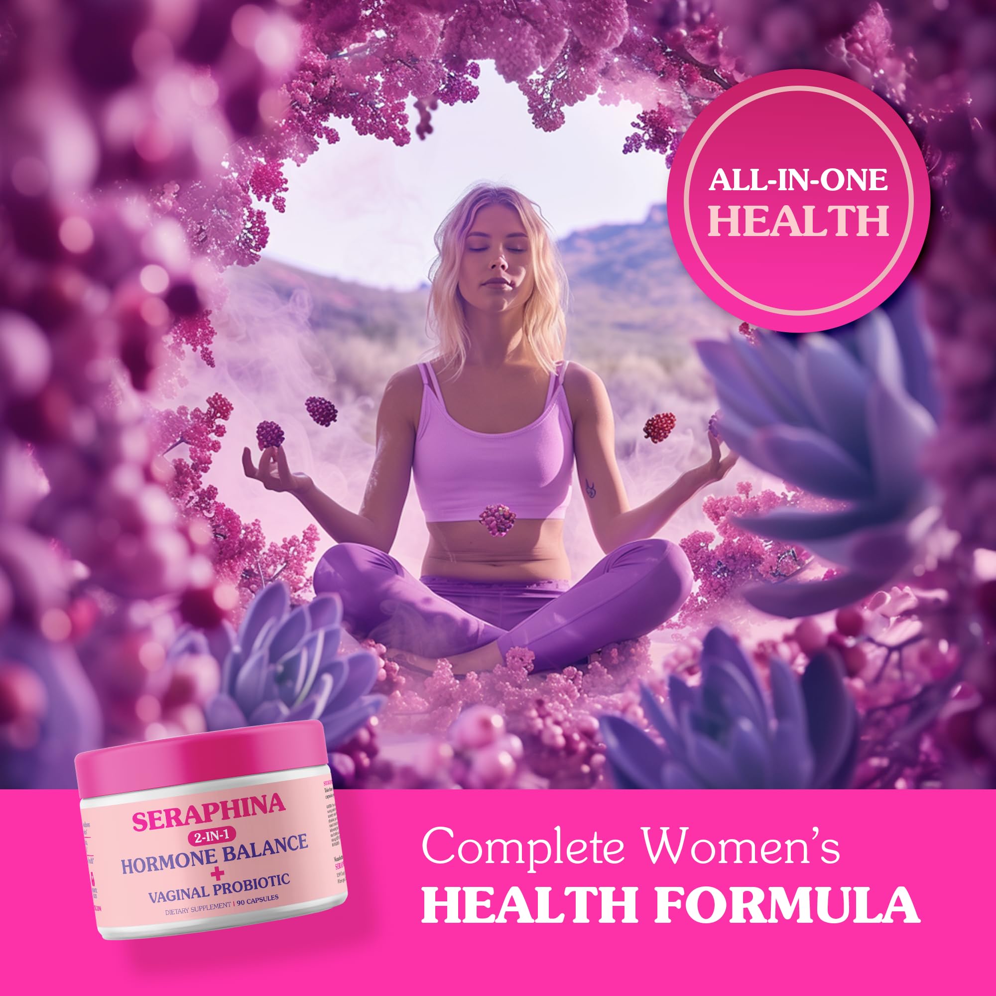 Seraphina 2-in-1 Vaginal Probiotics for Women + Hormone Balance - 90 Capsules for Complete Feminine Seraphina