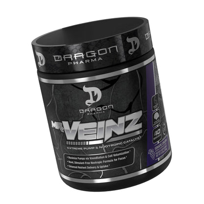 DRAGON PHARMA Mr. Veinz Stim Free Pre-Workout, Extreme Pump & Nootropic Catalyst, Maximize Pumps via Vasodilation & Cell Volumization, Stimulant-Free Formula for Focus (40 Servings, Apple Juice)