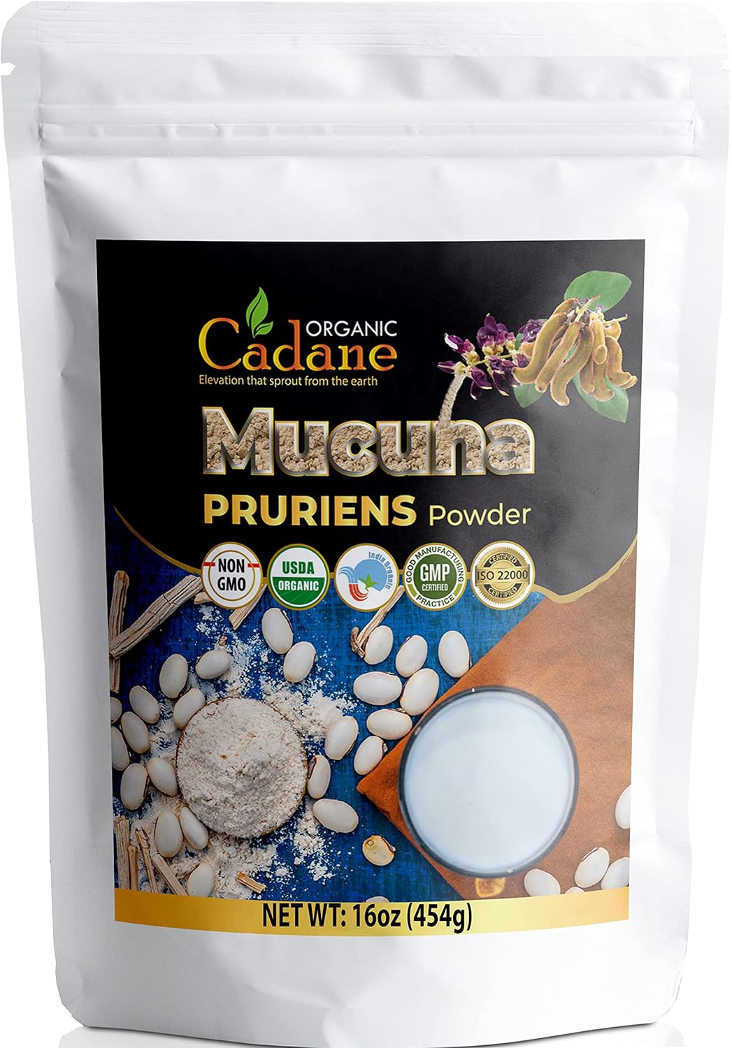 Organic Cadane Mucuna Pruriens Powder 1 Pound | Promotes Brain Health, Supports Immune System, Energy | USDA Certified Vegan-Friendly Supplements Brain Health Support
