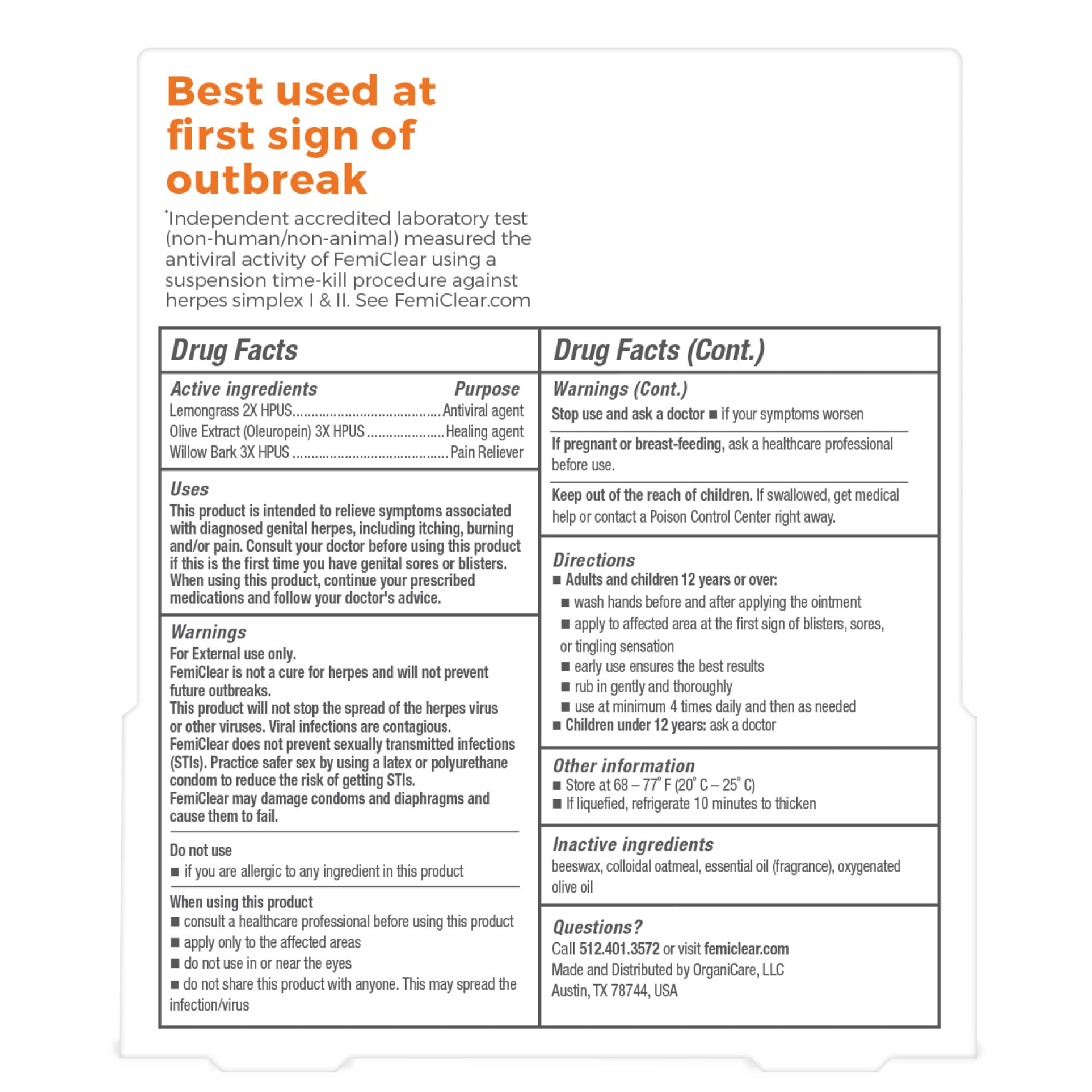 FemiClear for Genital Herpes Symptoms, Multi-Symptom - Effective Intimate Relief FemiClear