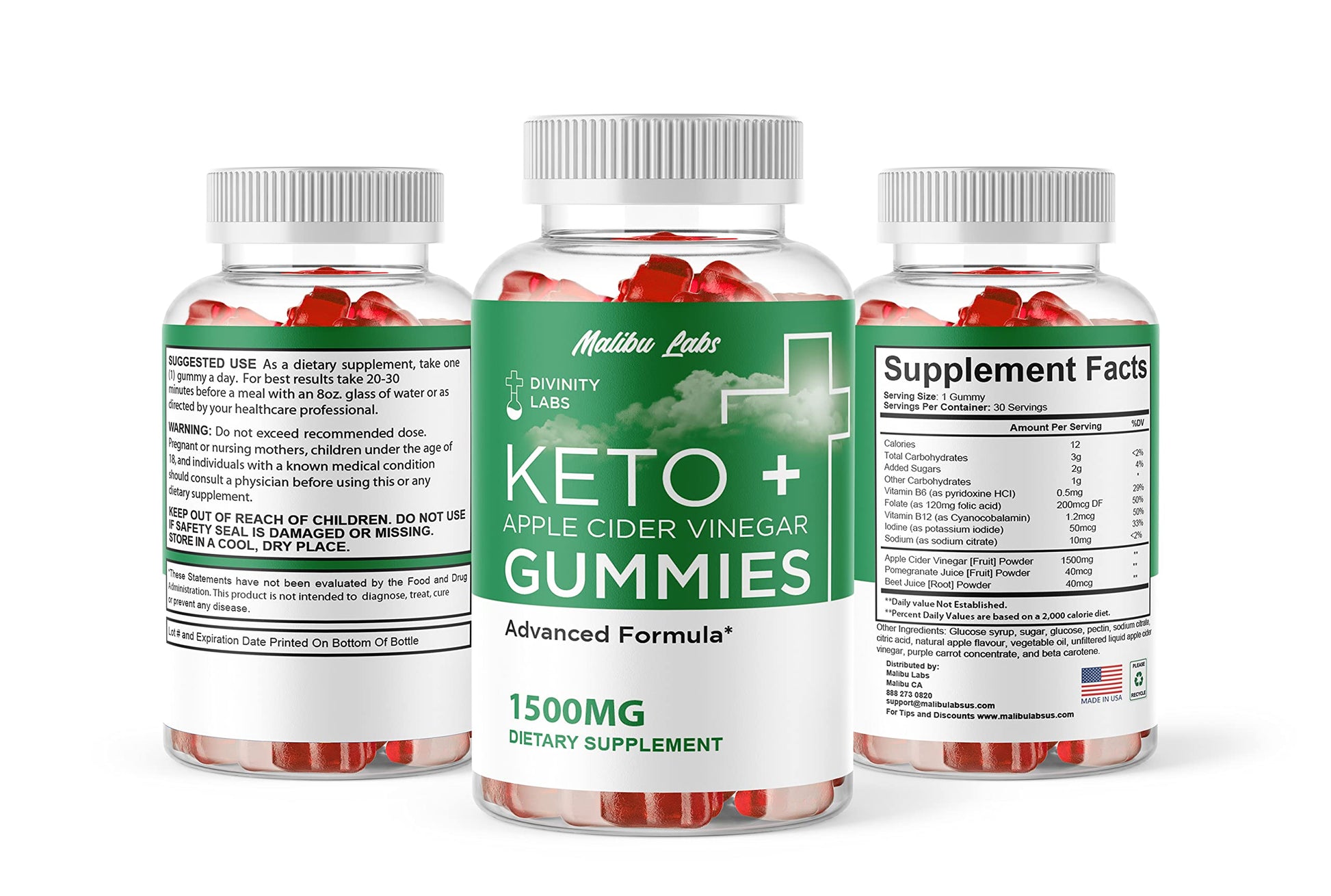 Divinity Labs Keto ACV Gummies, Apple Cider Vinegar Ketosis, New Strong Time Released Malibu Labs