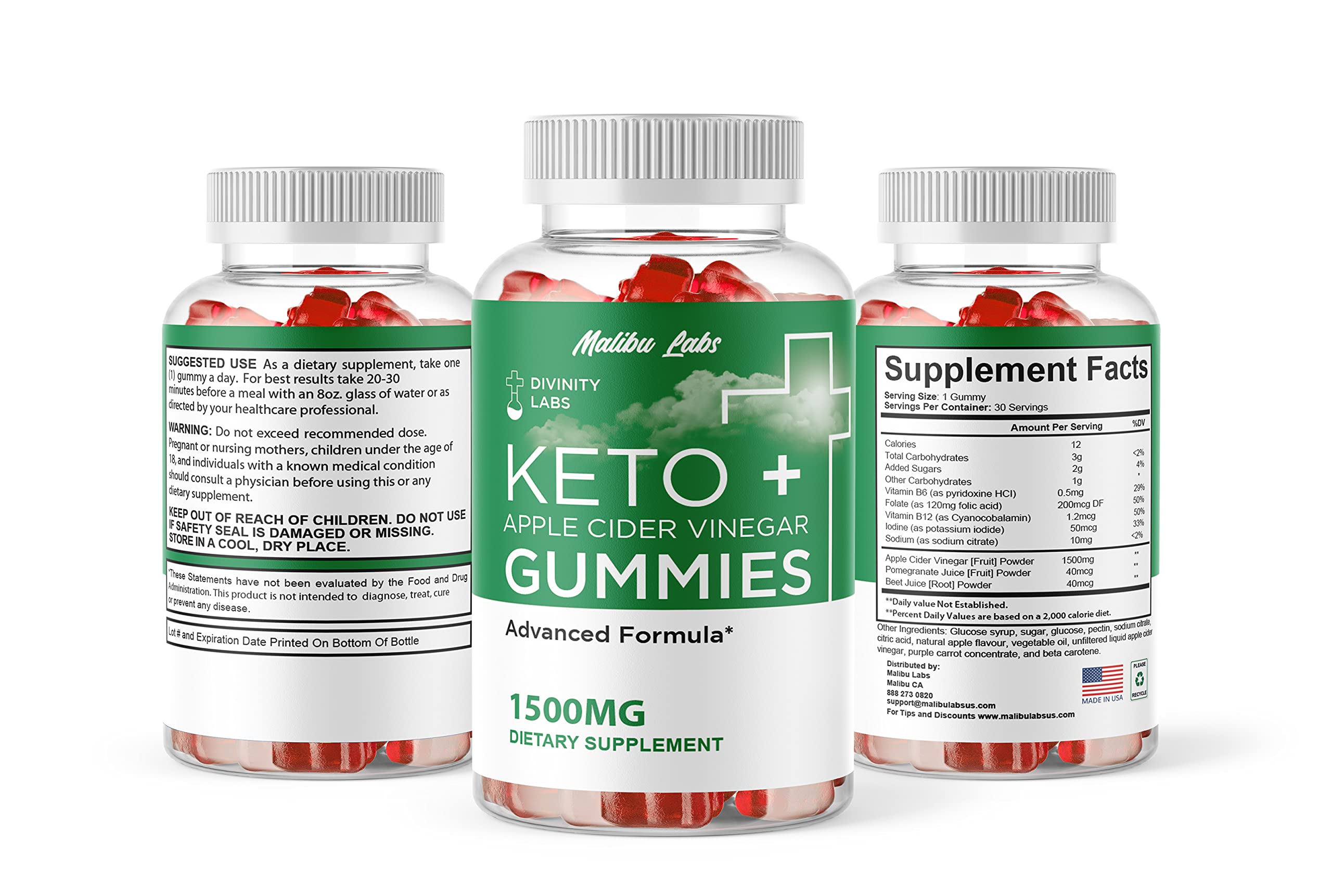 Divinity Labs Keto ACV Gummies, Apple Cider Vinegar Ketosis, New Strong Time Released Malibu Labs