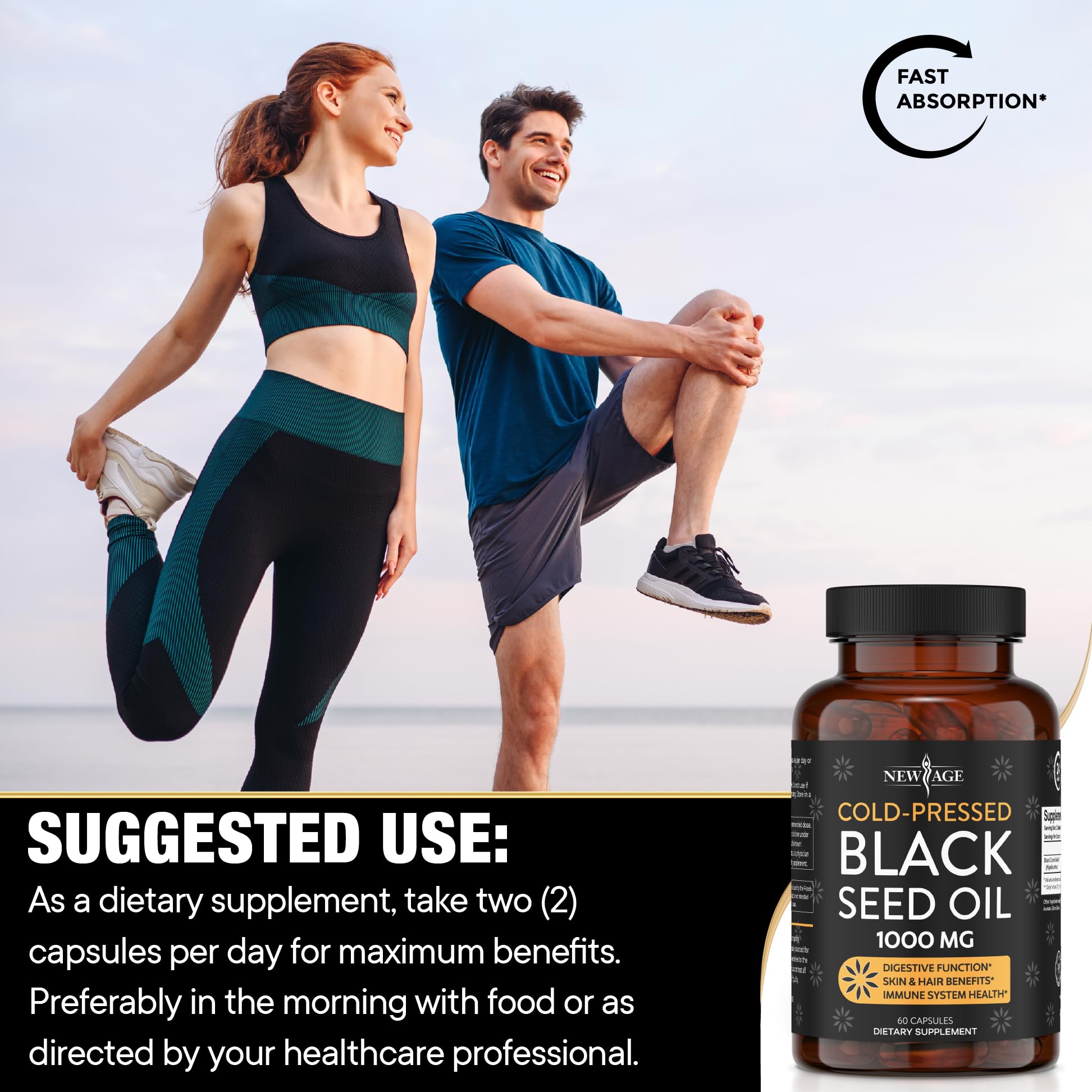 Black Seed Oil Softgel Capsules - Premium Cold-Pressed Nigella Sativa Producing Pure NEW AGE
