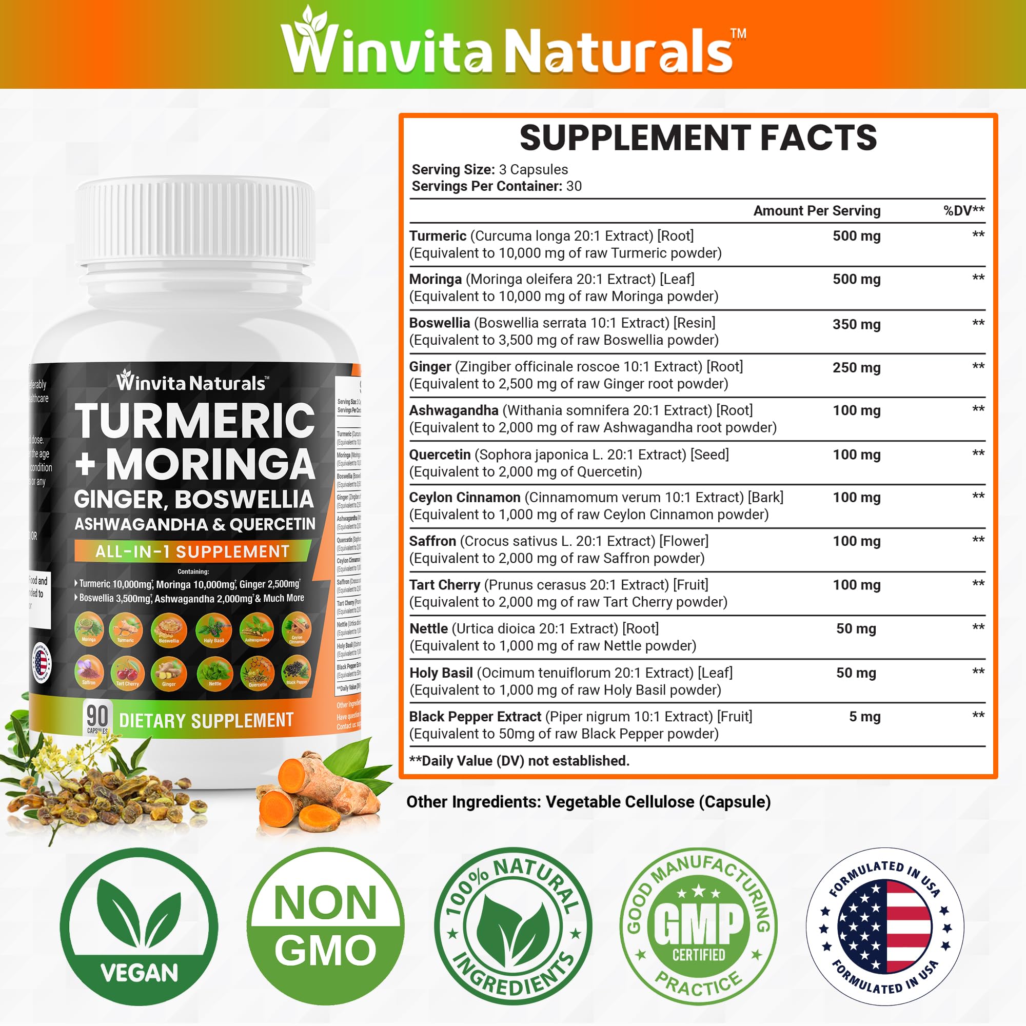 Turmeric Curcumin 10000mg Moringa 10000mg Boswellia 3500mg Ginger 2500mg Winvita Naturals