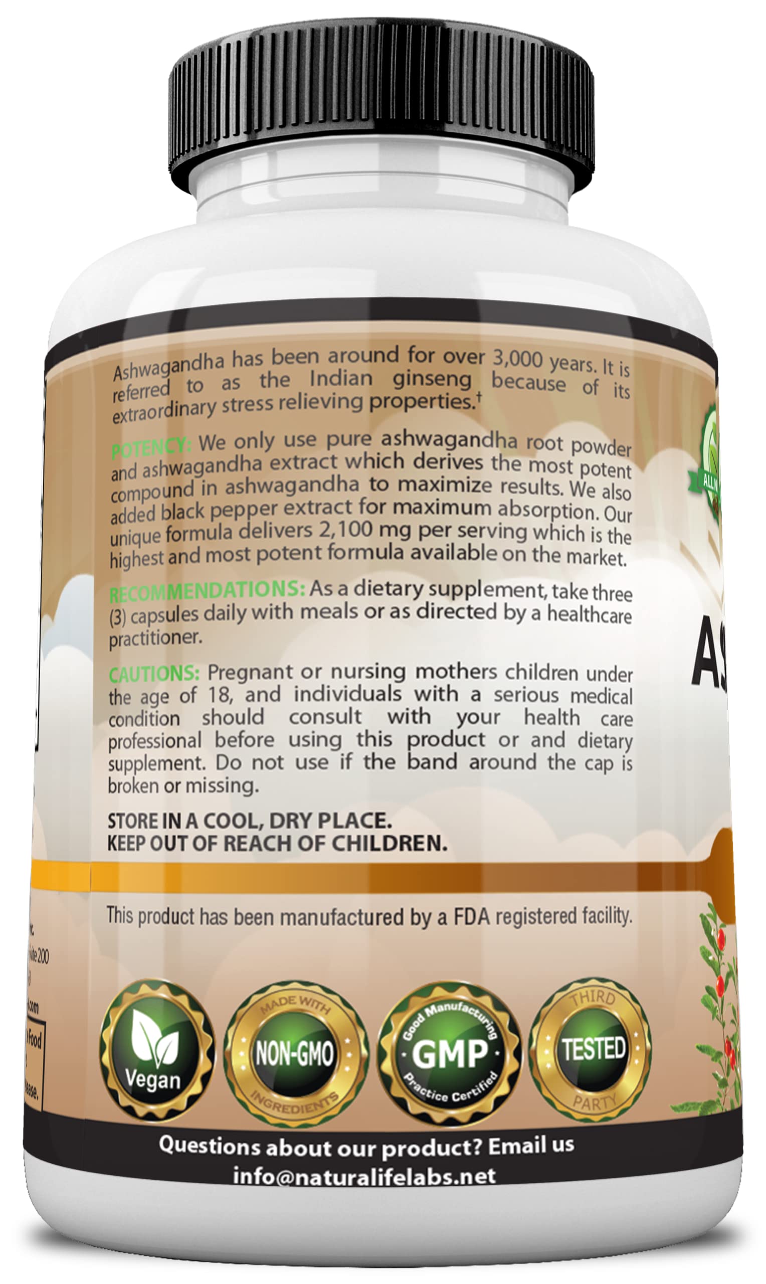 Organic Ashwagandha 2,100 mg - 100 Vegan Capsules Pure Organic Ashwagandha Powder NaturaLife Labs A Higher Standard