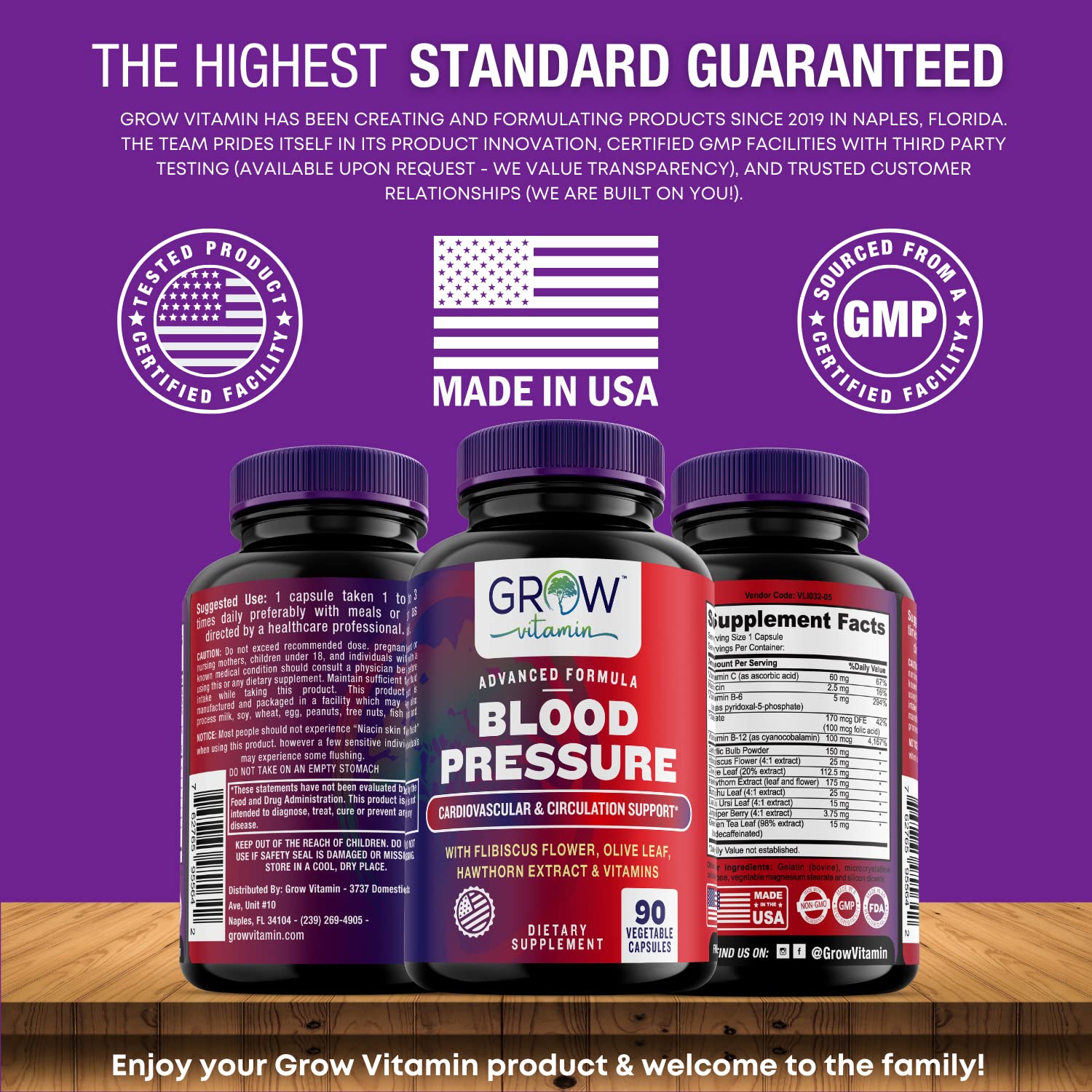 grow vitamin Blood Pressure Formula - Herbal Blend, Non-GMO, Gluten-Free - 90 Capsules grow vitamin
