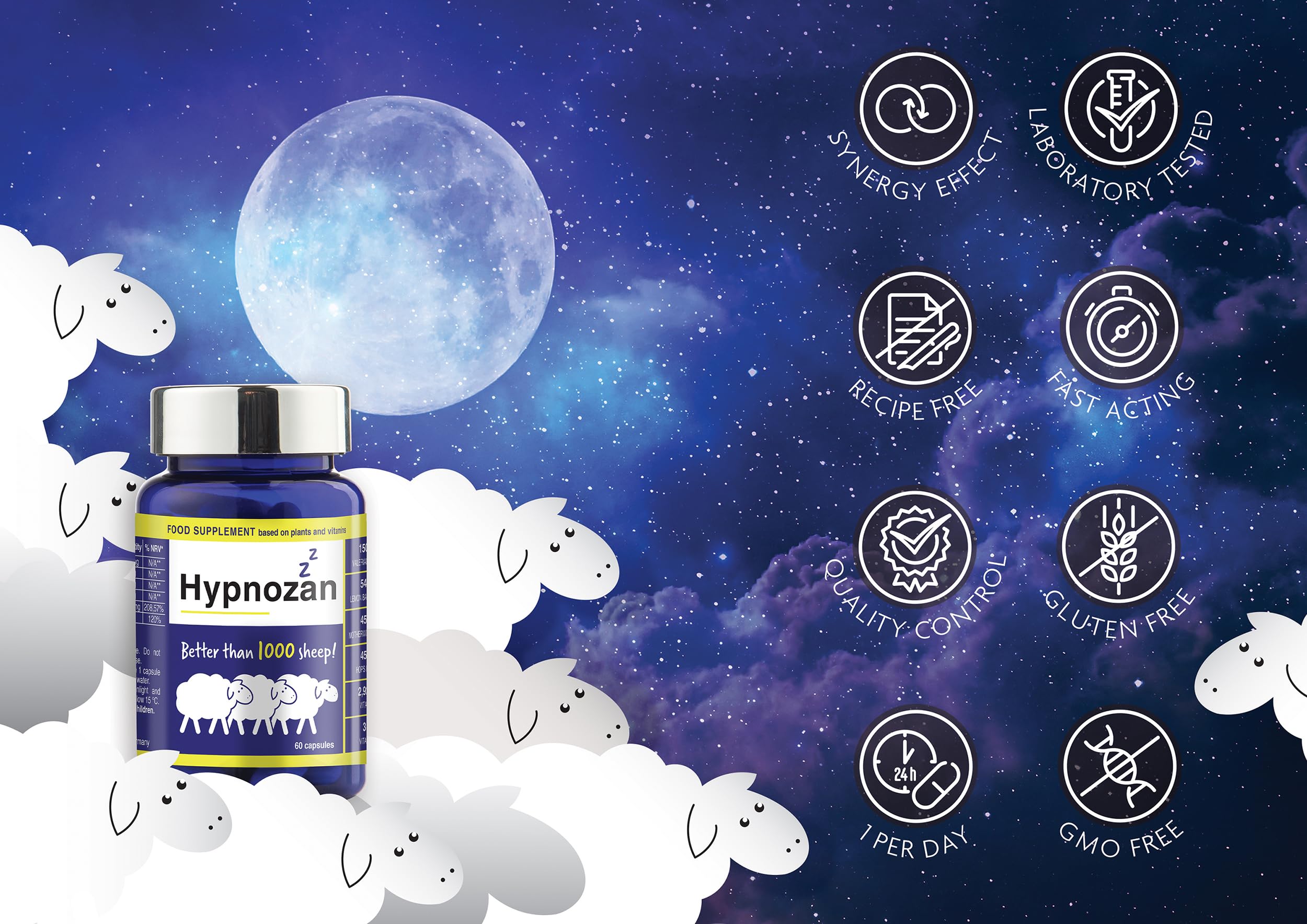Hypnozan. 60 Easy Nights in Every Pack - 60 Capsules, Just One Before Bed. Natural Vox pharmaceutica