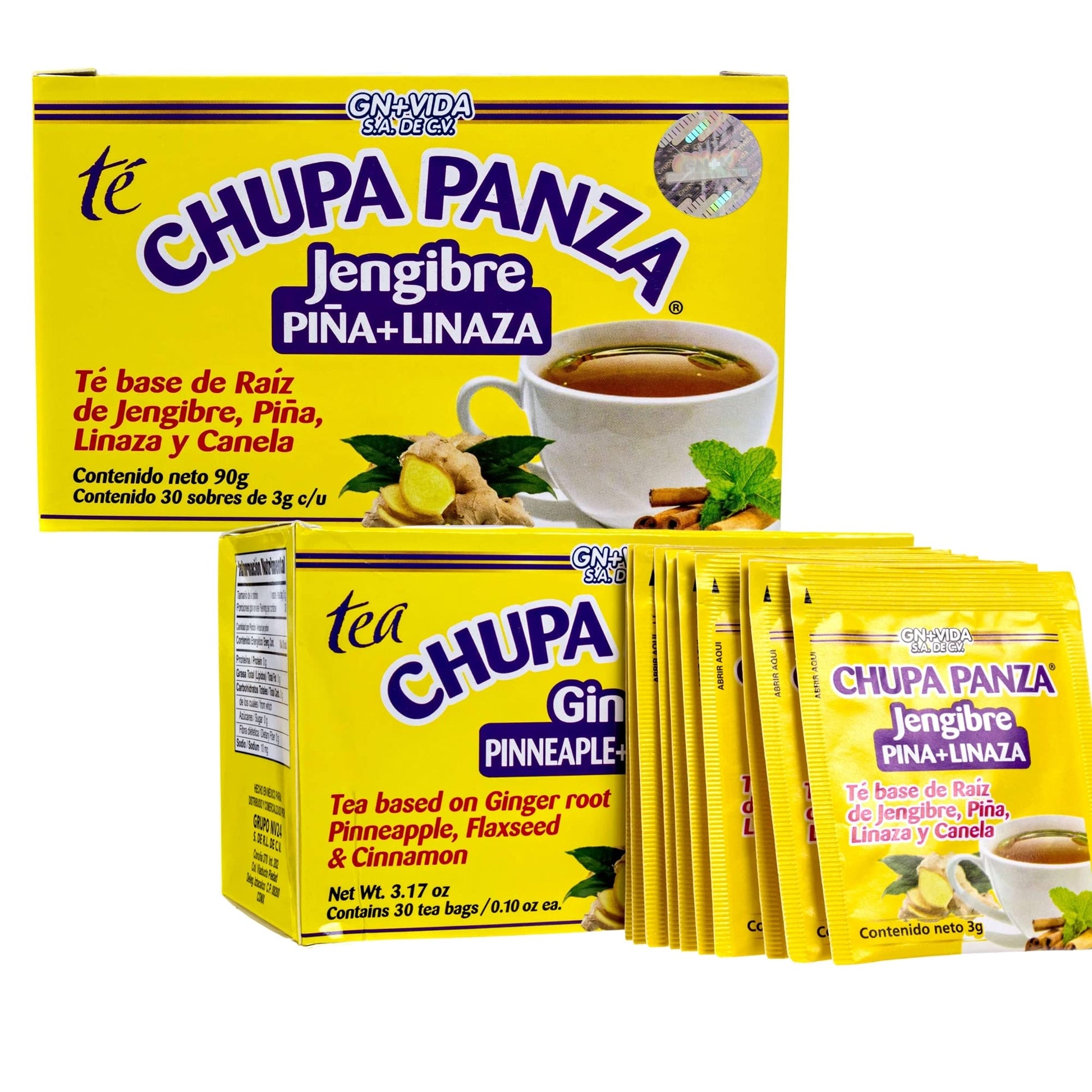 Tea CHUPA Panza, Tea Based ONGINGER Root, PINNEAPPLE, Flaxseed & Cinnamon GN+Vida