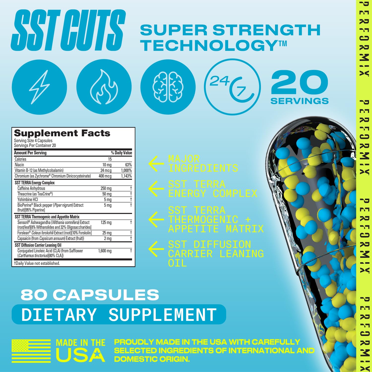 PERFORMIX - SST Cuts - Thermogenic with CLA - Energy, Focus & Mood - Metabolism Support PERFORMIX