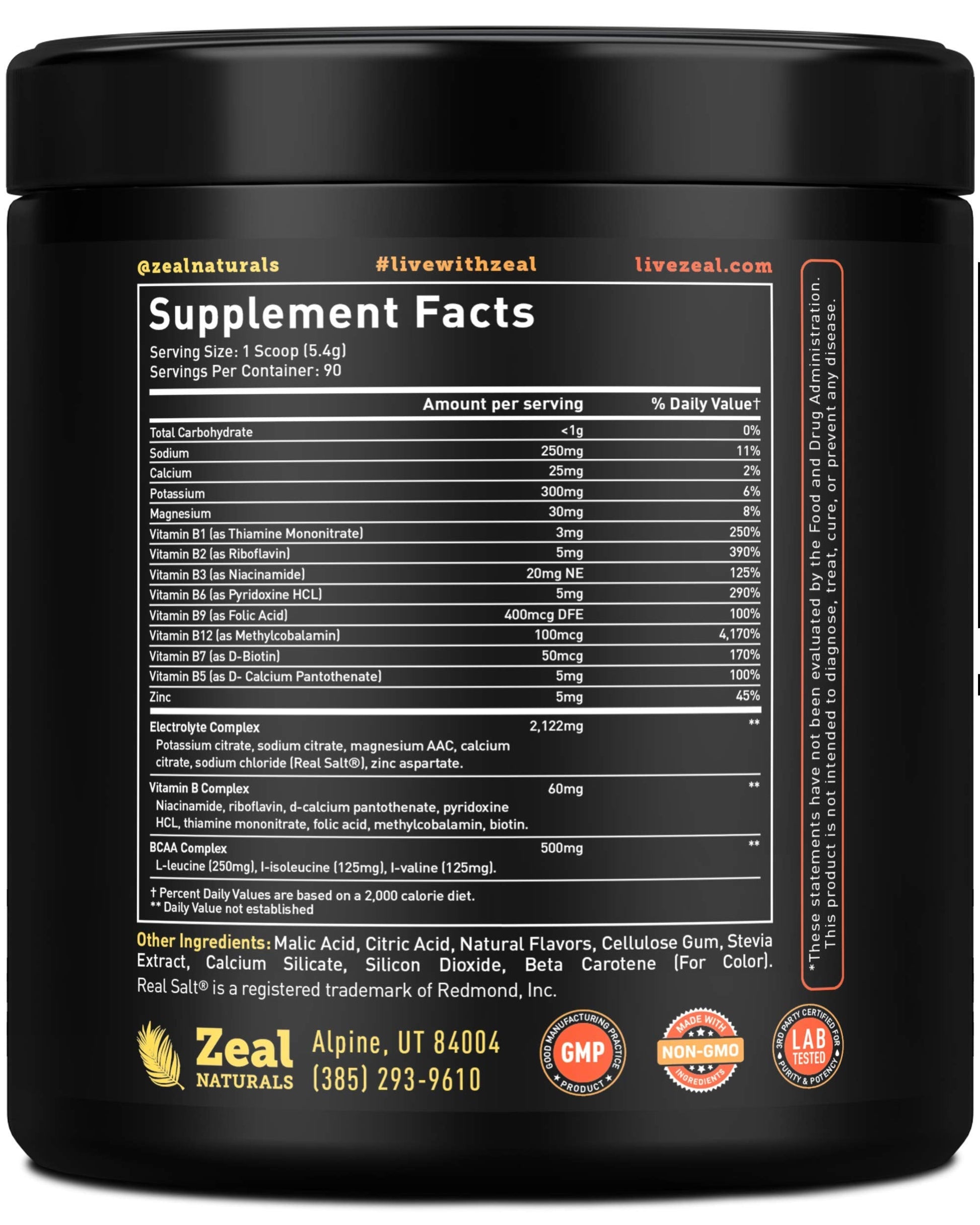 Enhanced Electrolyte Powder (Peach Mango | 90ct.) + BCAA, B-Vitamins & Real Salt Zeal Naturals