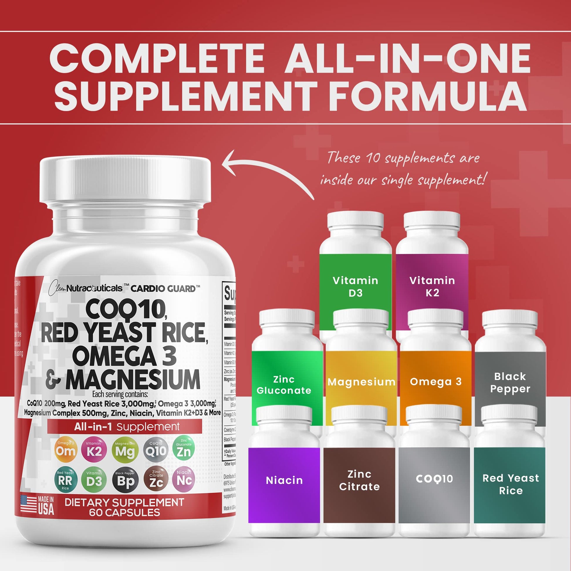 COQ10 200mg Red Yeast Rice 3000mg Omega 3 3000mg Magnesium