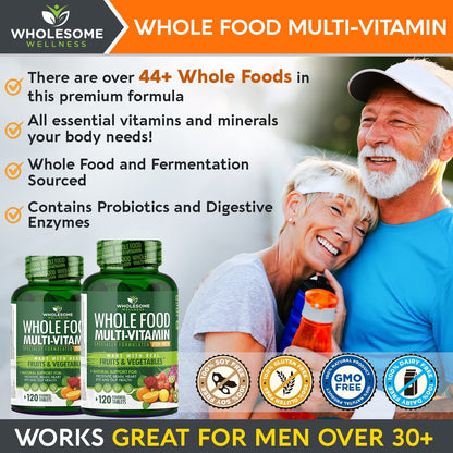 Whole Food Multivitamin for Men - Natural Multi Vitamins, Minerals, Organic Extracts Wholesome Wellness