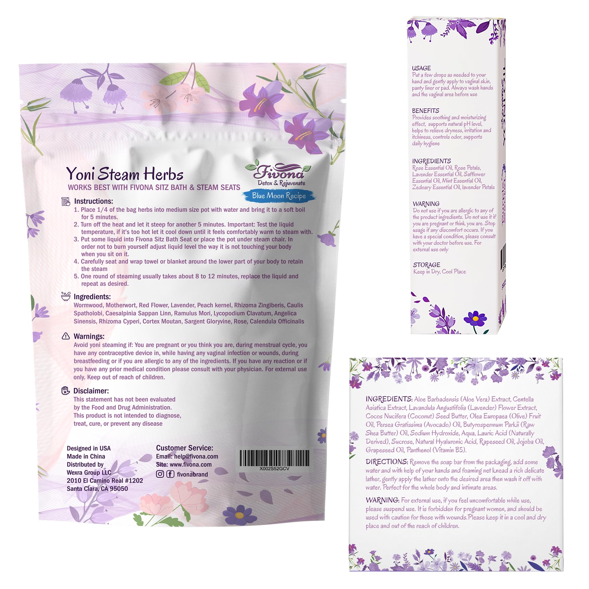 FIVONA Yoni Care Kit 3 in 1 - pH Balanced Natural Vaginal Oil 30 ml, Organic Herbal Soap 5.3 oz FIVONA