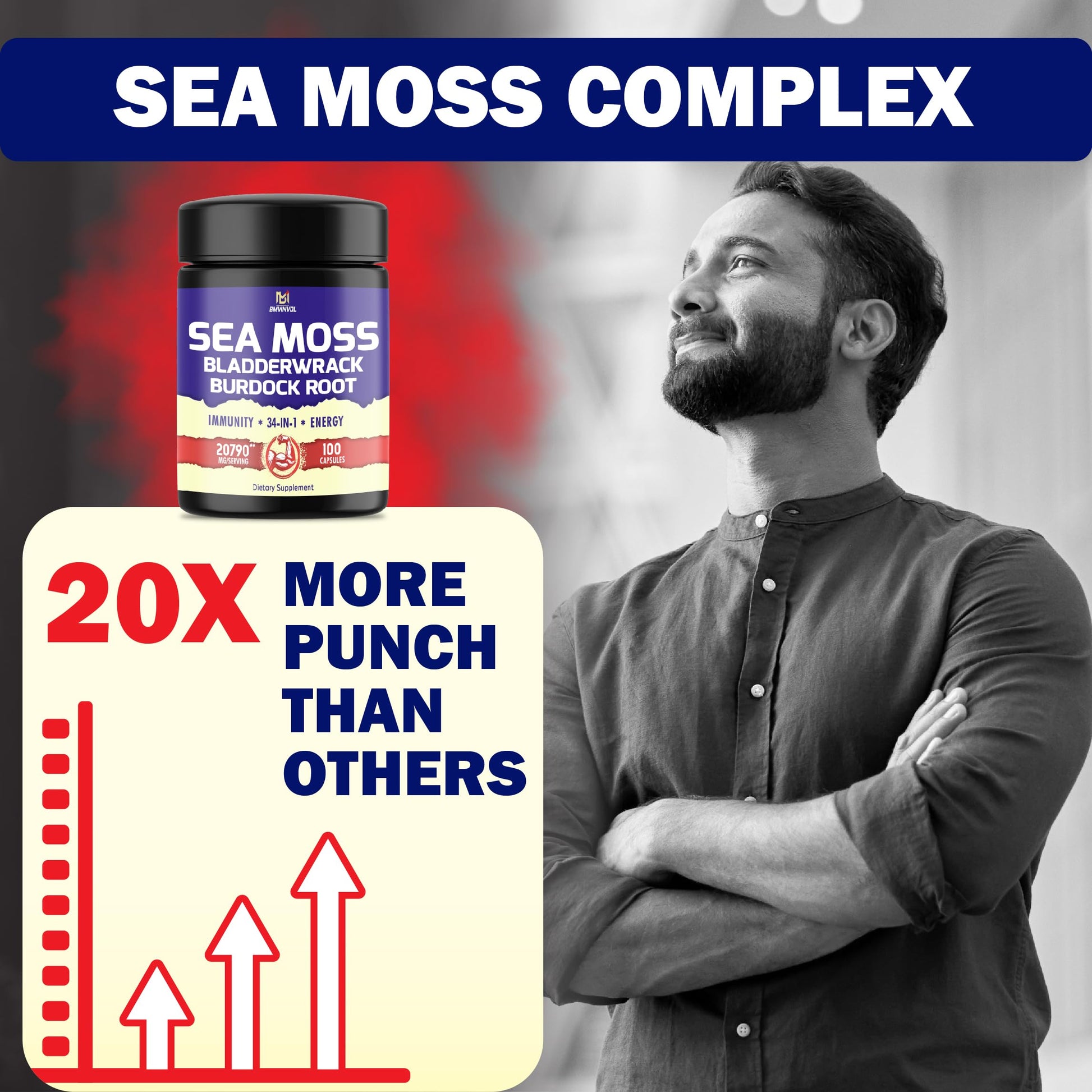 BMVINVOL 100 Capsules - Sea Moss Capsules 20790mg with Bladderwrack, Burdock BMVINVOL