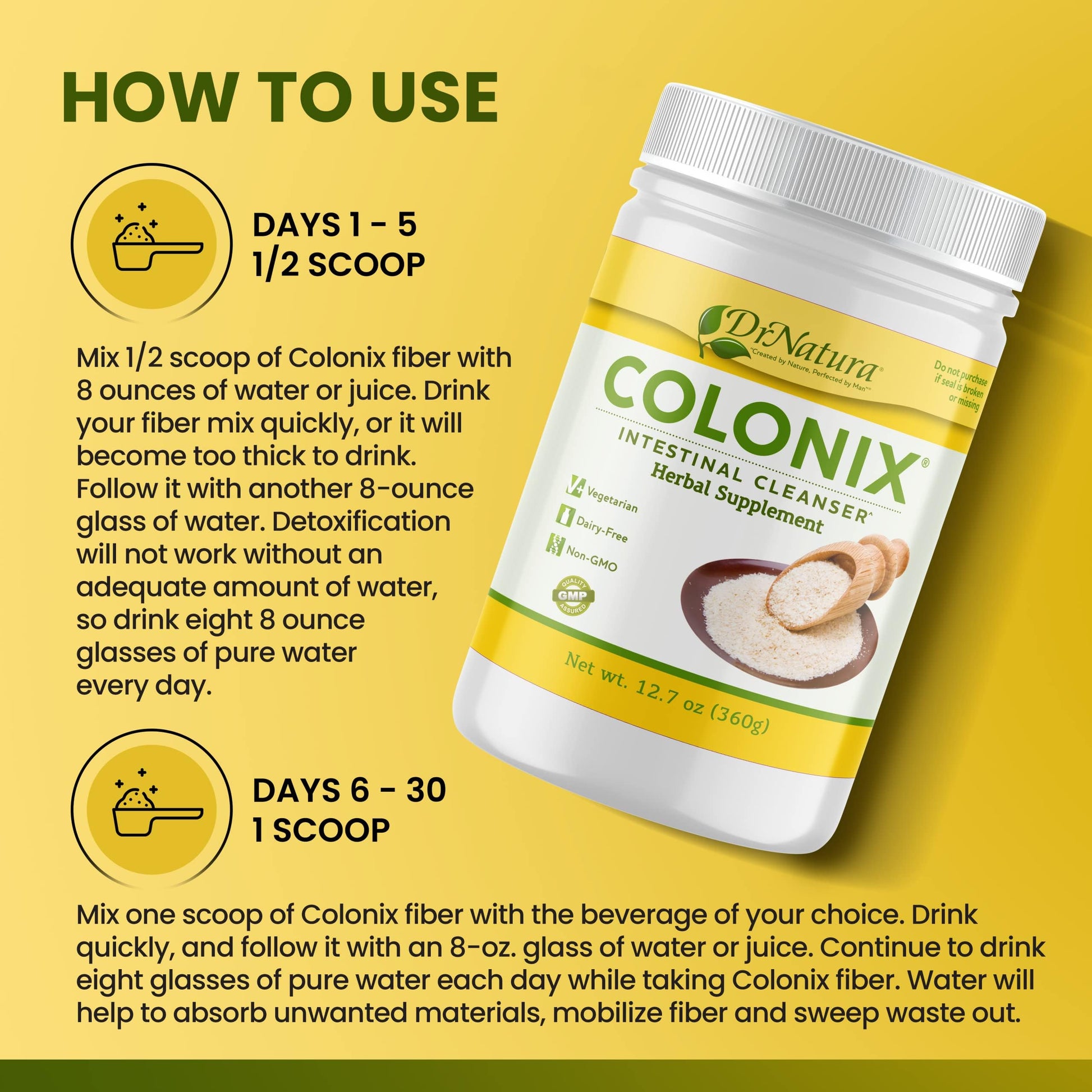 Dr Natura Colonix Intestinal Cleanser, All-Natural Daily Fiber, Colon Detox and Cleanse DrNatura