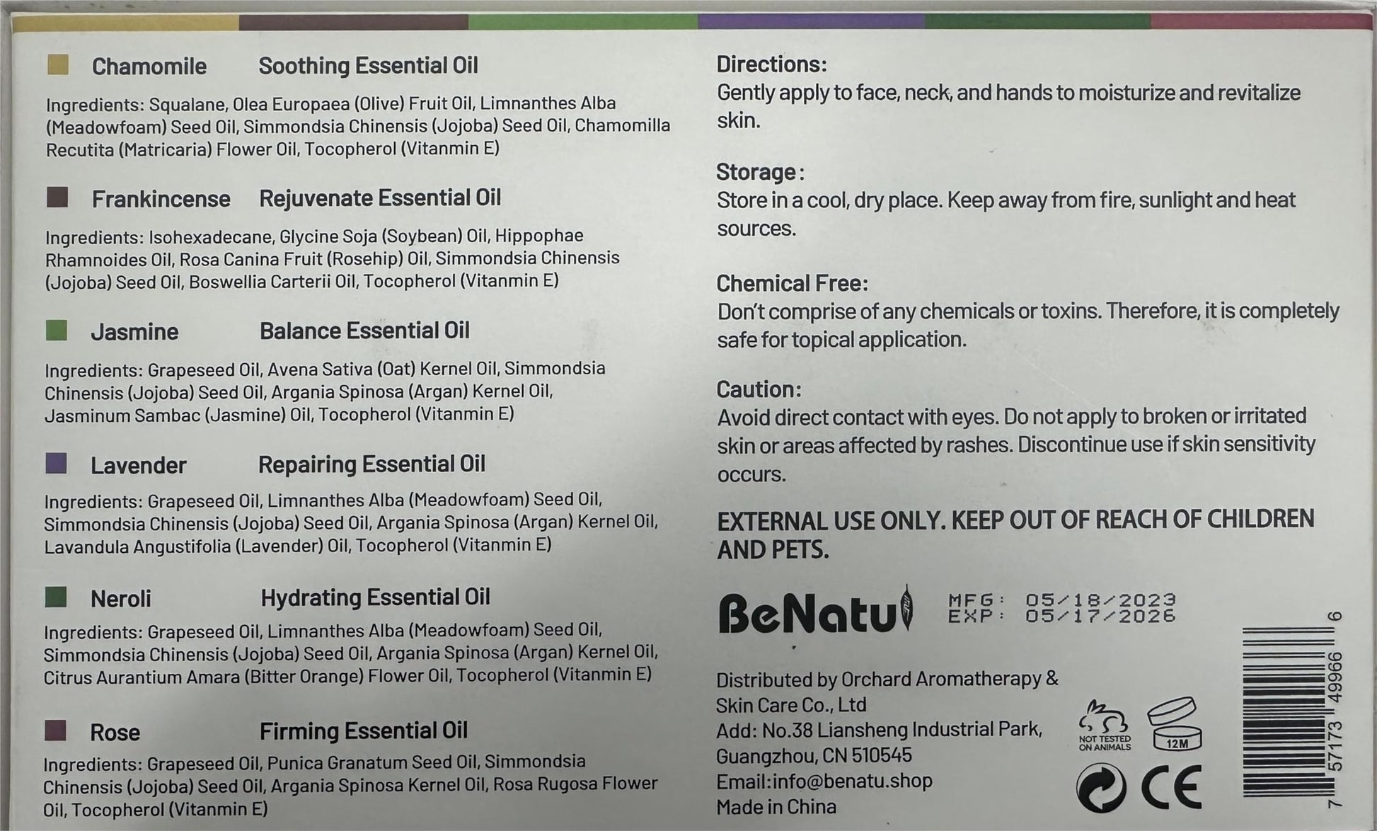 benatu 6-Pack Facial Essential Oils - Skin Care Set, 100% Pure Plant Extraction, Safe for Sensitive Skin benatu