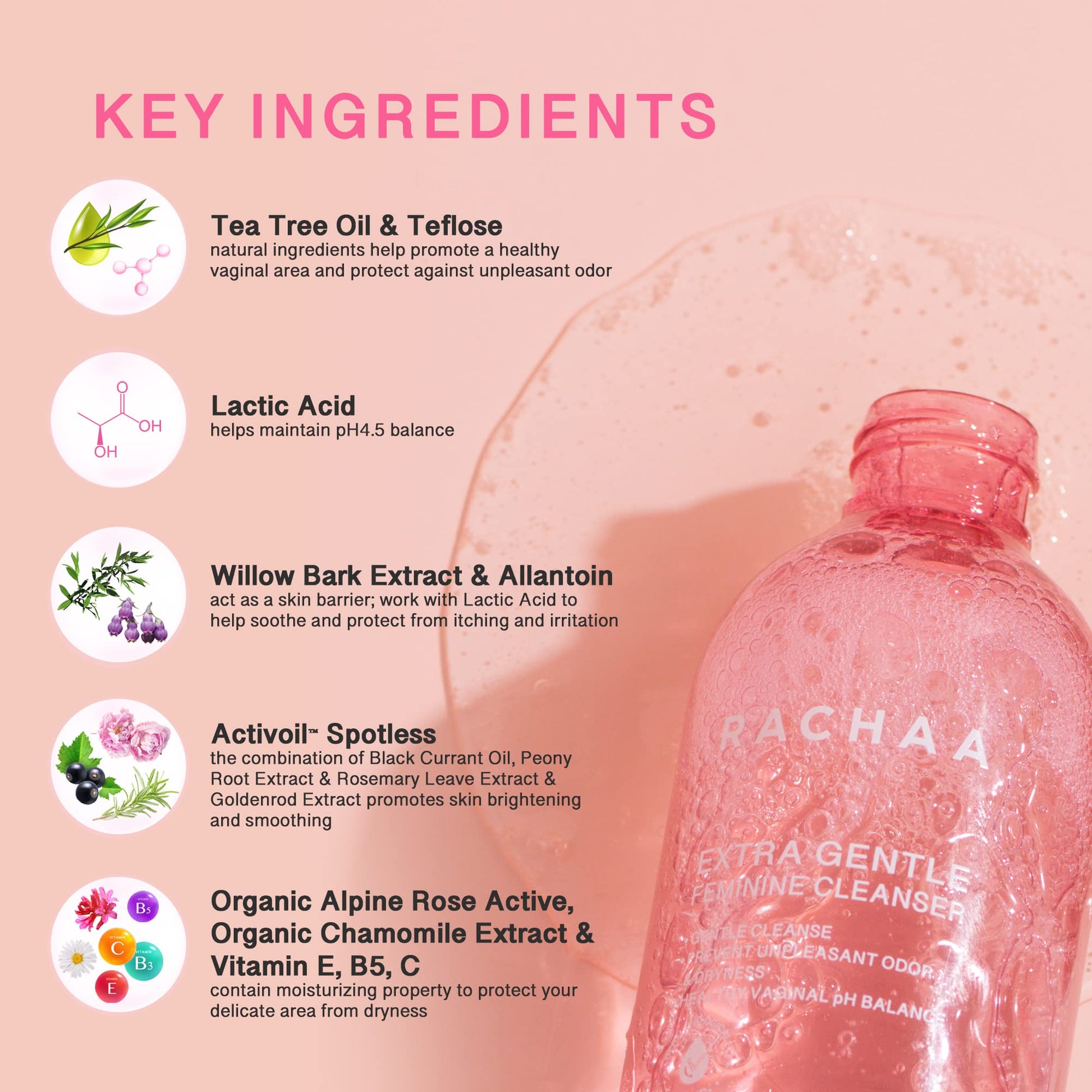 RACHAA Feminine Wash for Women, Lightening and Moisturizing, pH Balance Intimate Wash RACHAA