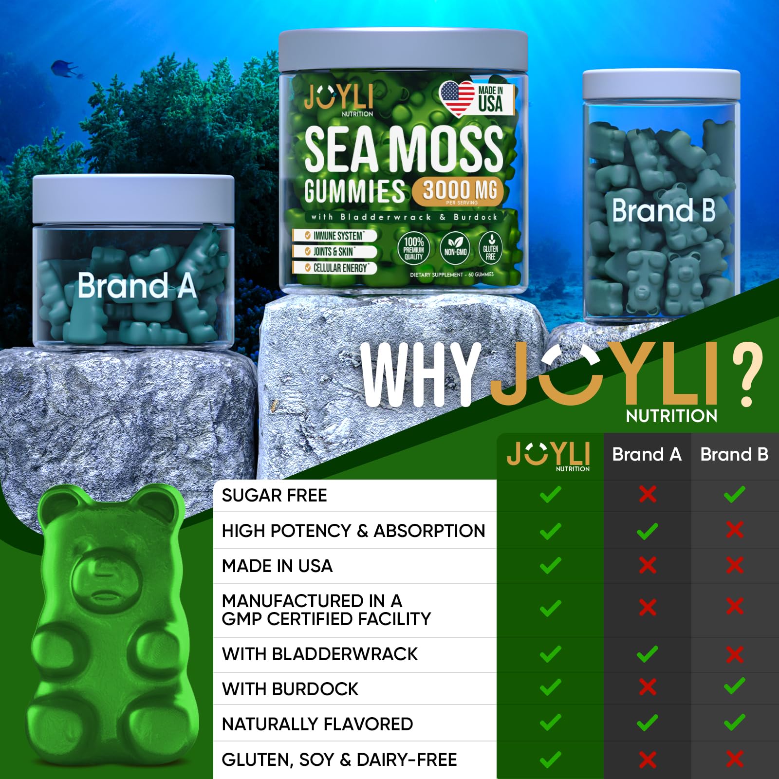 Sea Moss Gummies - Irish Seamoss Gummies for Adults & Kids - Advanced Superfood JOYLI Nutrition