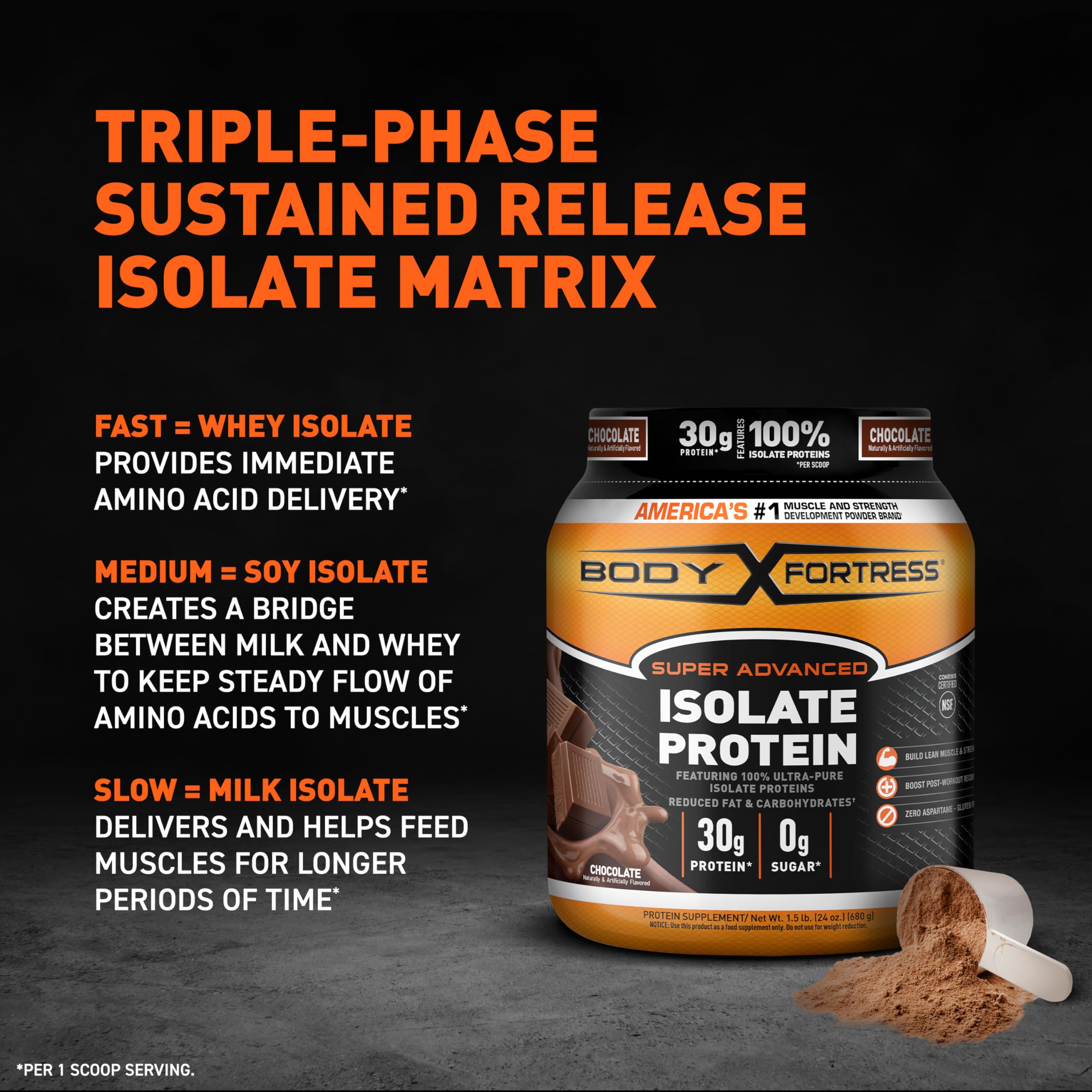 Body Fortress Super Advanced Isolate Protein, Chocolate Protein Powder Supplement Body Fortress