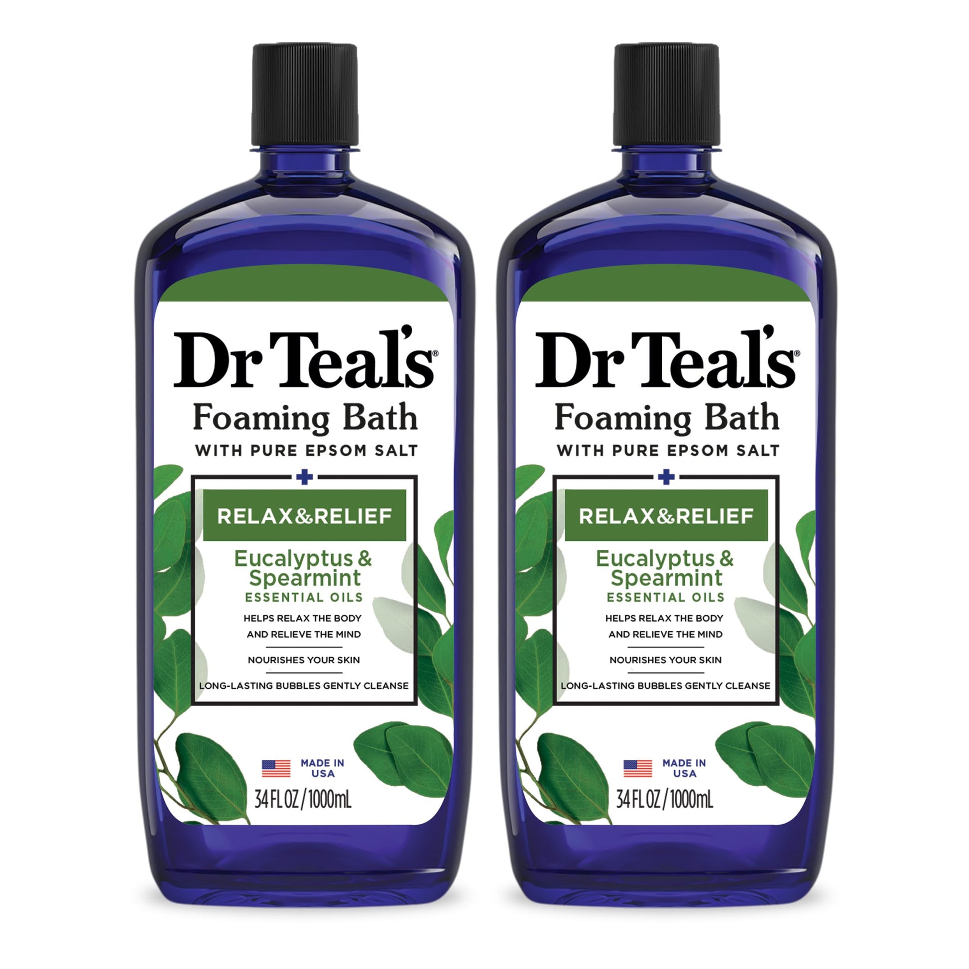 Dr Teal's Foaming Bath with Pure Epsom Salt, Relax & Relief with Eucalyptus & Spearmint