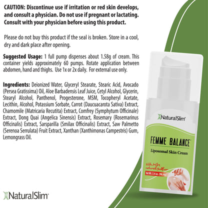 NaturalSlim Femme Balance - Progesterone Cream for Women - Natural Hormonal Balance & Menopause