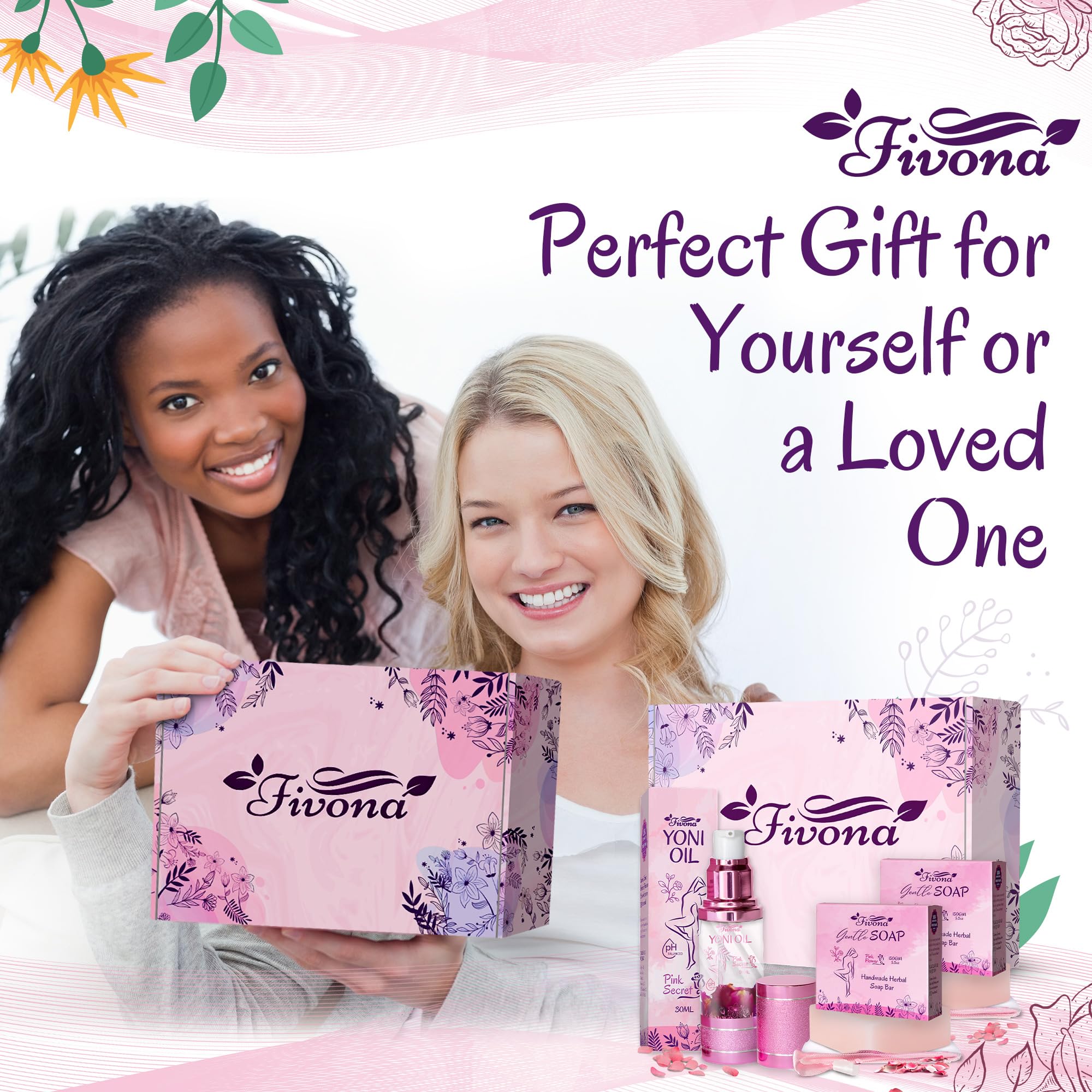 FIVONA 3 in 1 Set of Yoni Oil with 2 Yoni Soap Bars - Feminine pH Balanced Natural Vaginal Oil 30 ml FIVONA