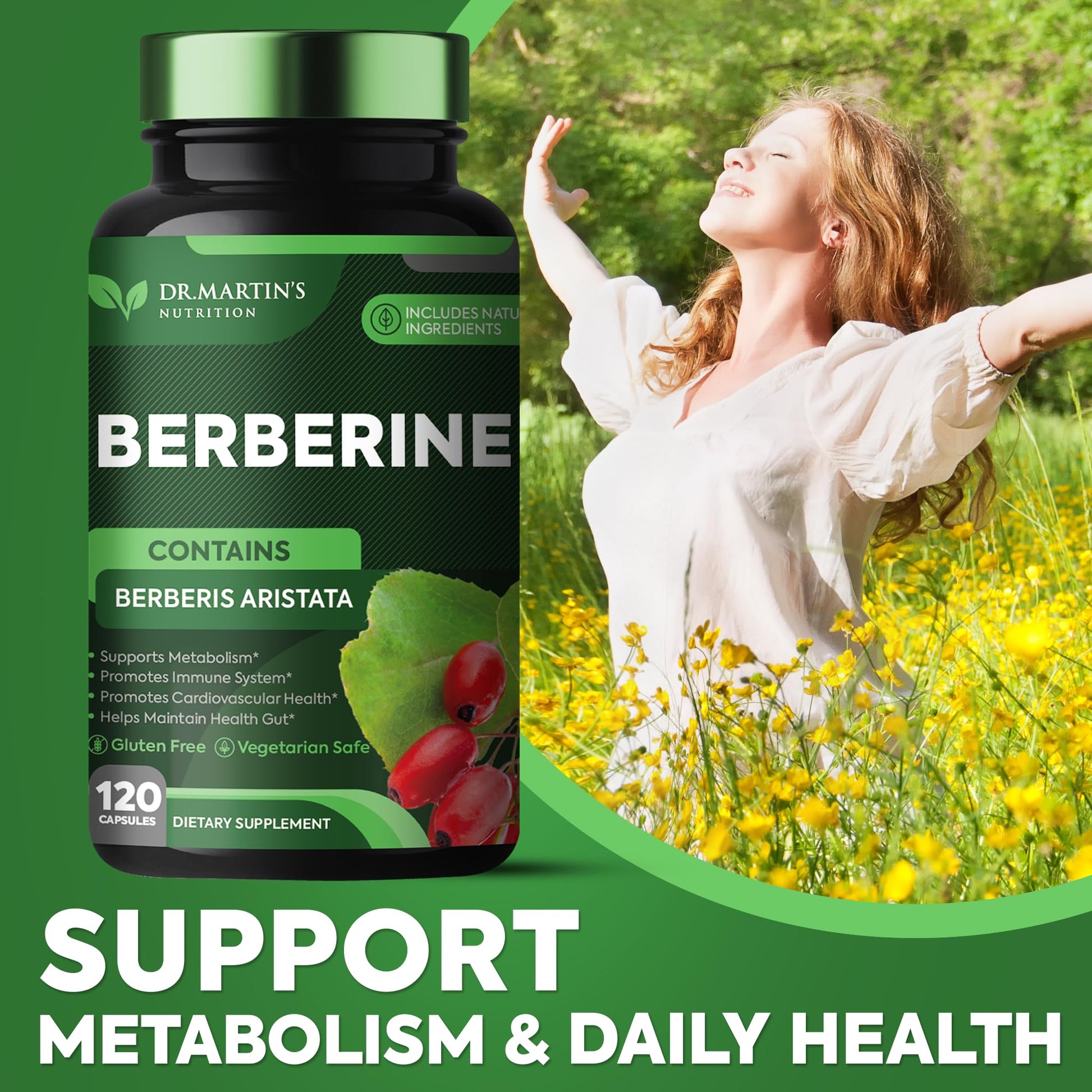 Potent 1200mg Berberine Supplement | 120 Capsules | Berberine HCL Supplement For Healthy DR. MARTIN'S NUTRITION