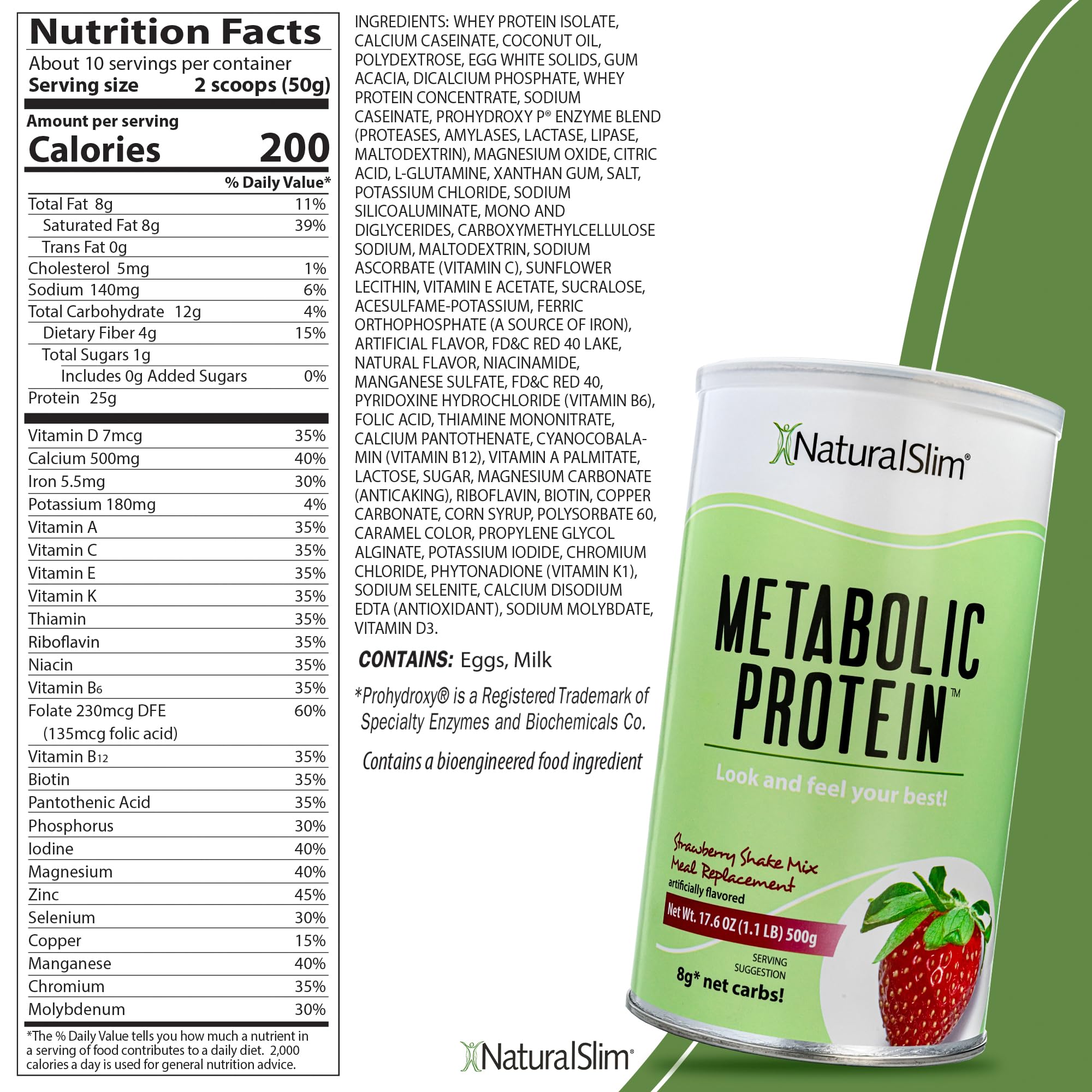 NaturalSlim Metabolic Whey Protein Powder Strawberry – Low Carb, Meal Replacement NaturalSlim