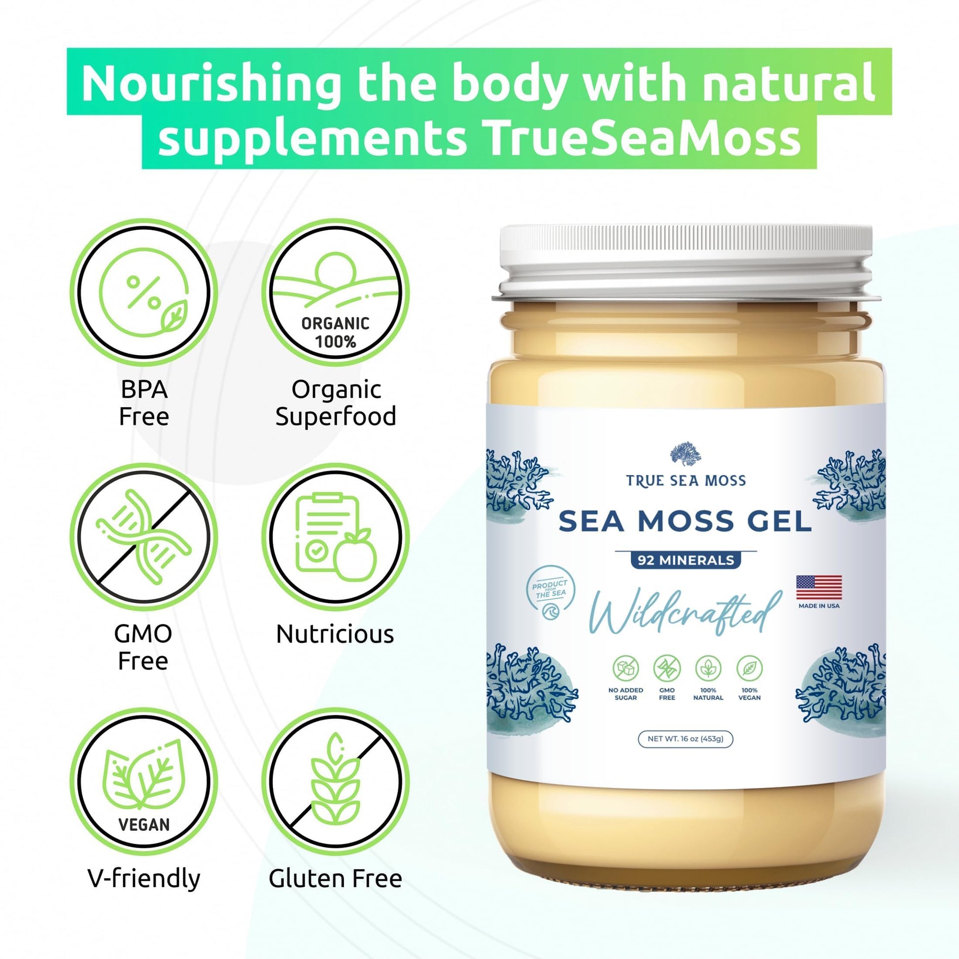 TrueSeaMoss Wildcrafted Irish Sea Moss Gel – Nutritious Raw Seamoss Rich in Minerals TrueSeaMoss