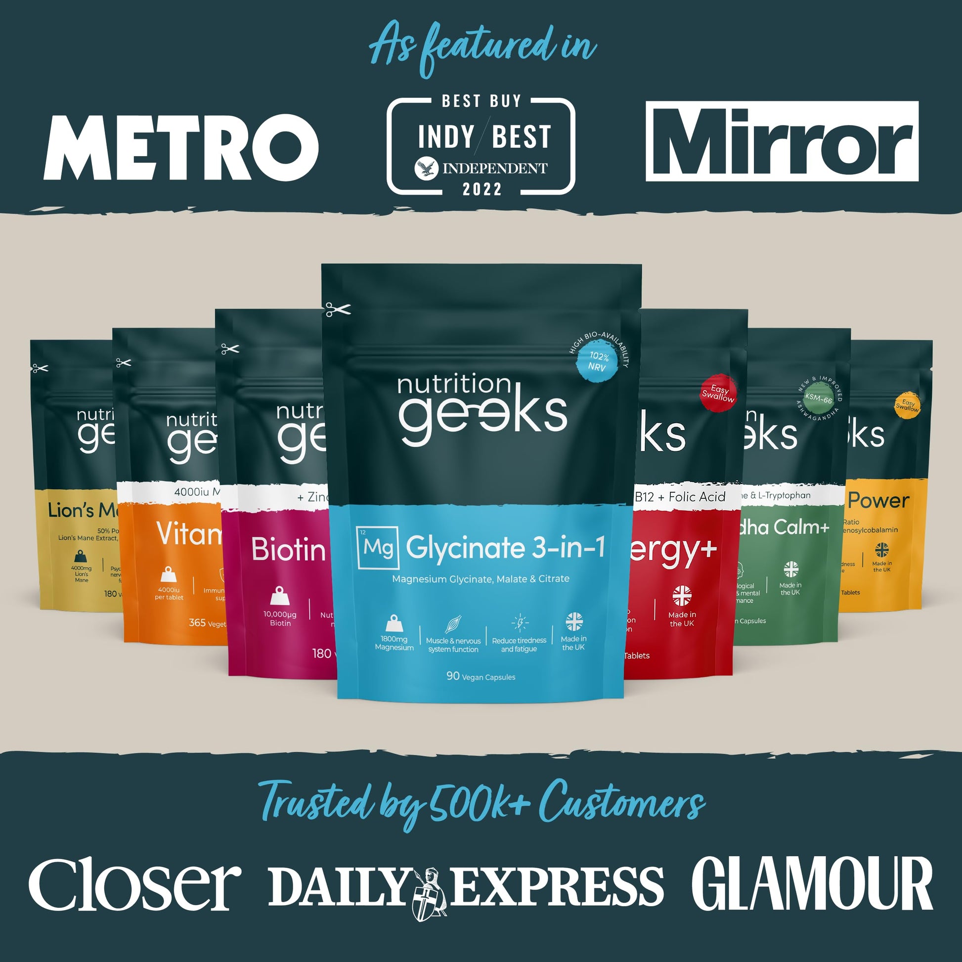 Magnesium Glycinate 3-in-1 Complex - 1800mg Supplements as Bisglycinate, Citrate Nutrition Geeks