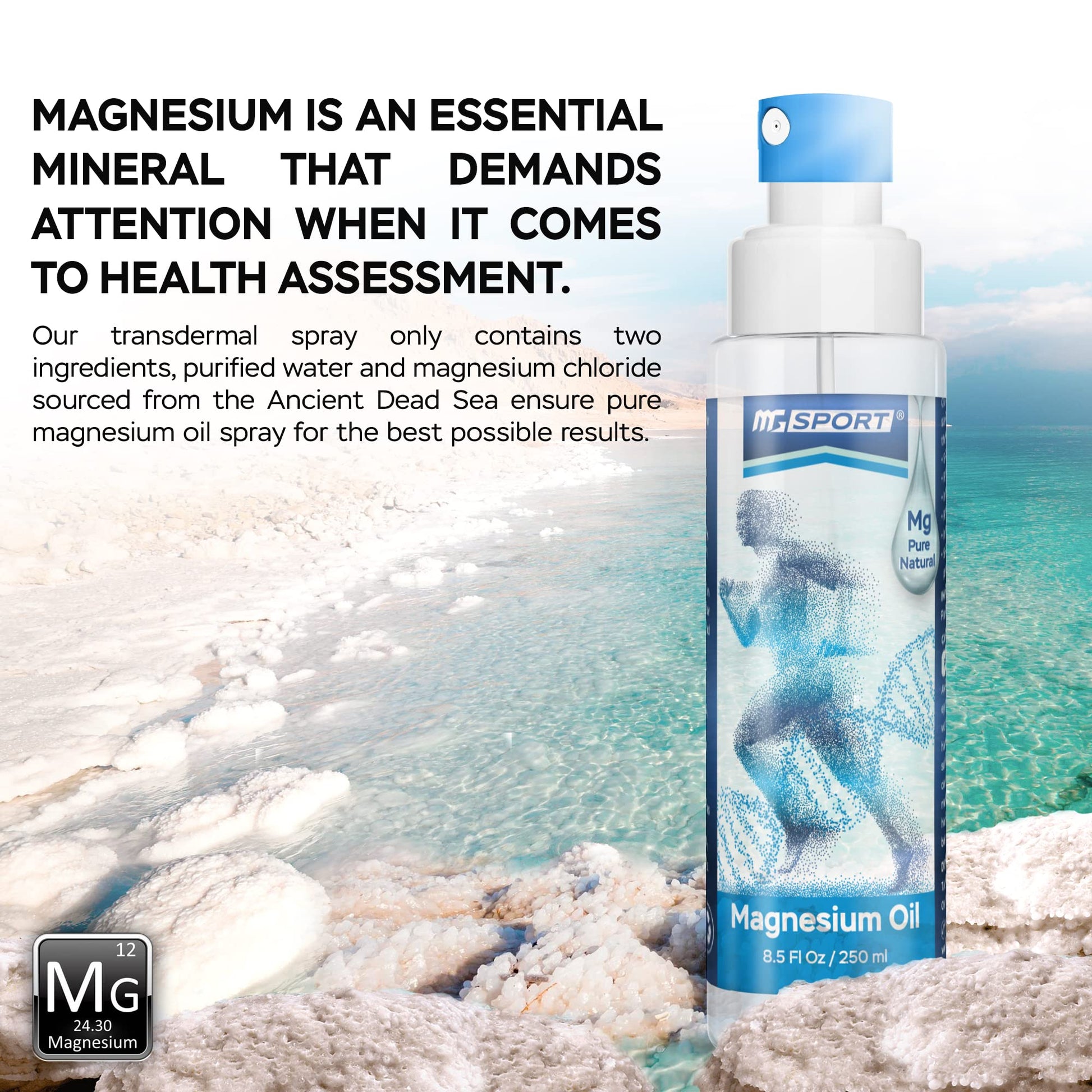 High Absorption Pure Magnesium Oil Spray – 250 ml – 100% Pure Magnesium Chloride MGSPORT
