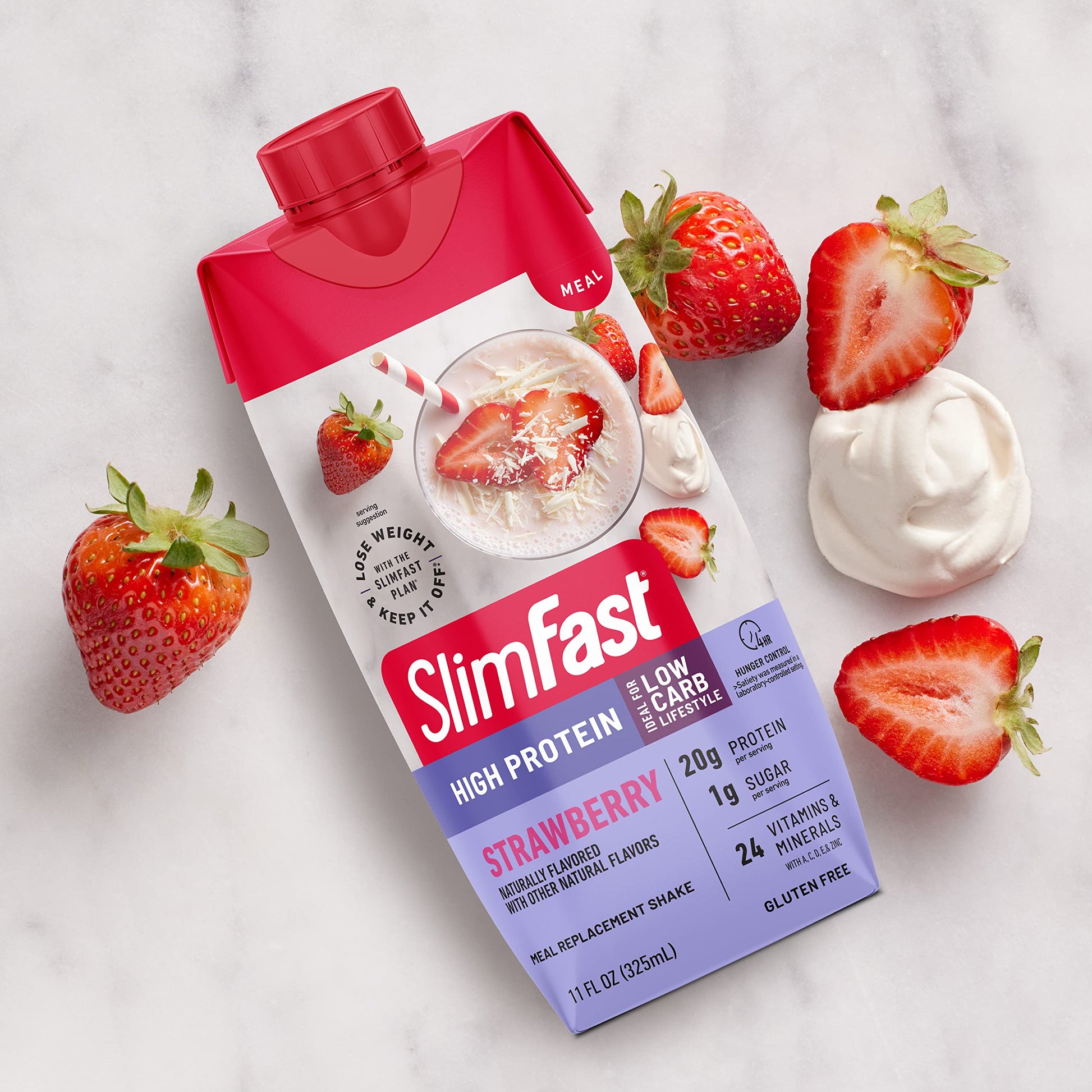 SlimFast Protein Shake, Strawberry- 20g Protein, Meal Replacement Shake Ready to Drink SlimFast