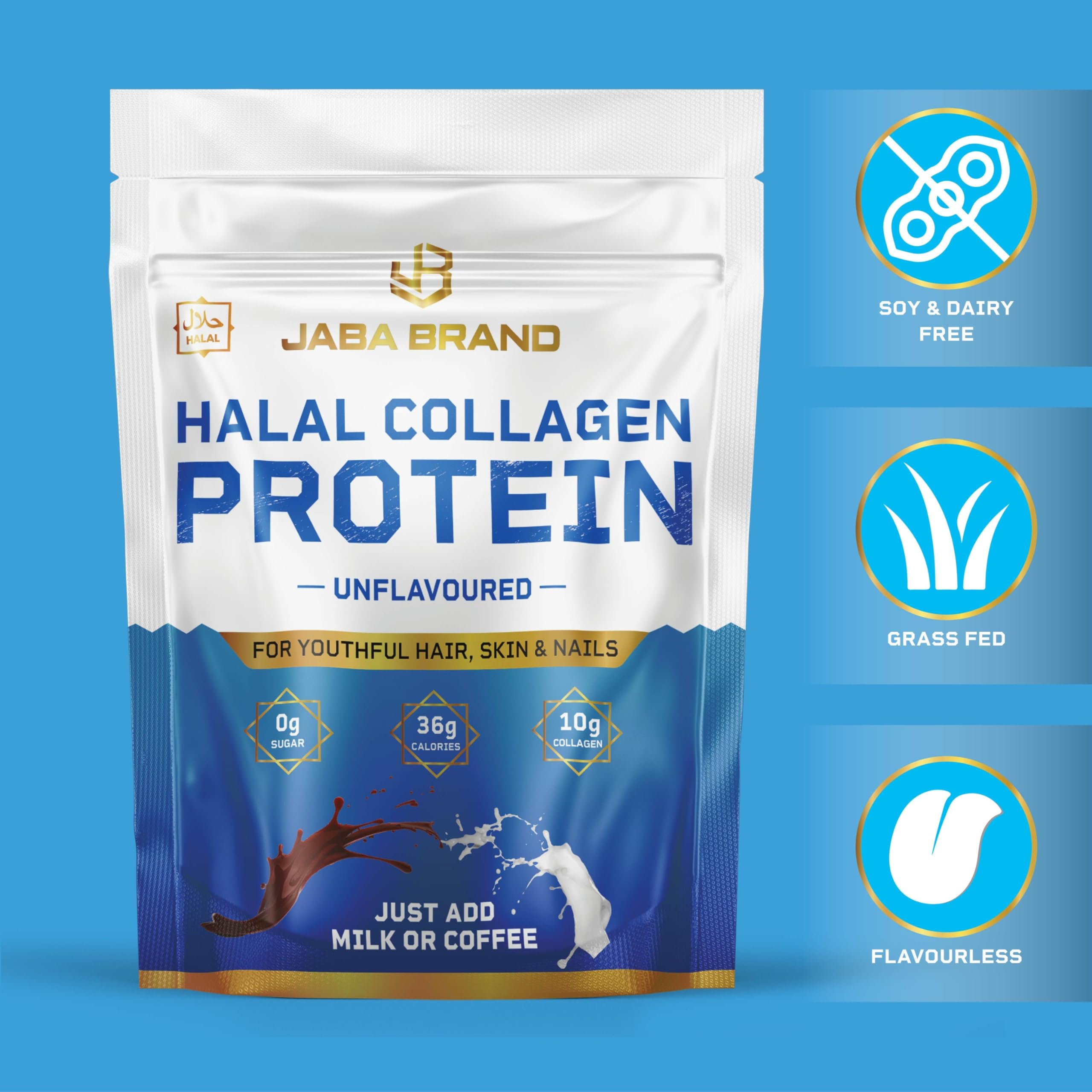 JABA BRAND - Halal Bovine Collagen Protein Powder for Hair, Nails, Joints and Skin JABA BRAND