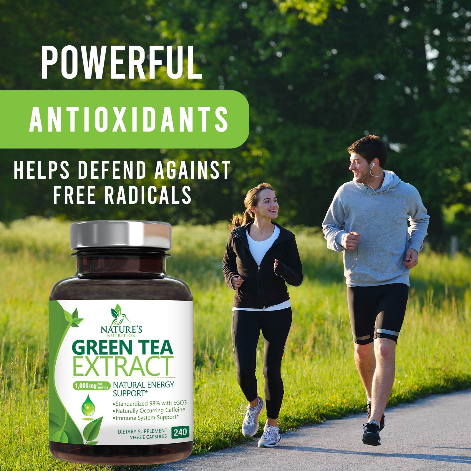 Green Tea Extract Capsules 1000mg 98% Standardized EGCG - 3X Strength for Natural Nature's Nutrition