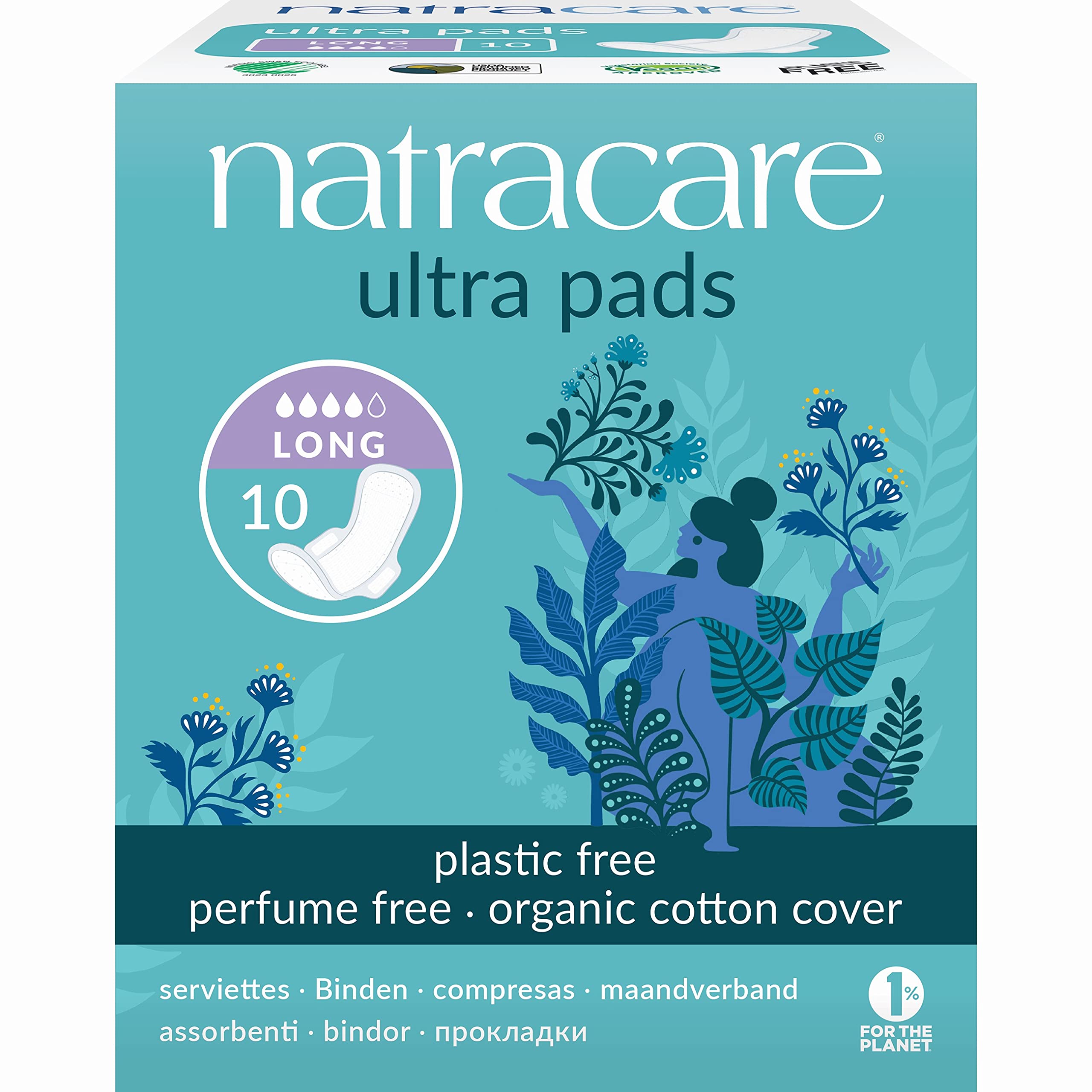Natracare Slim Fitting Ultra Pads with Wings, Long, Made with Certified Organic Cotton