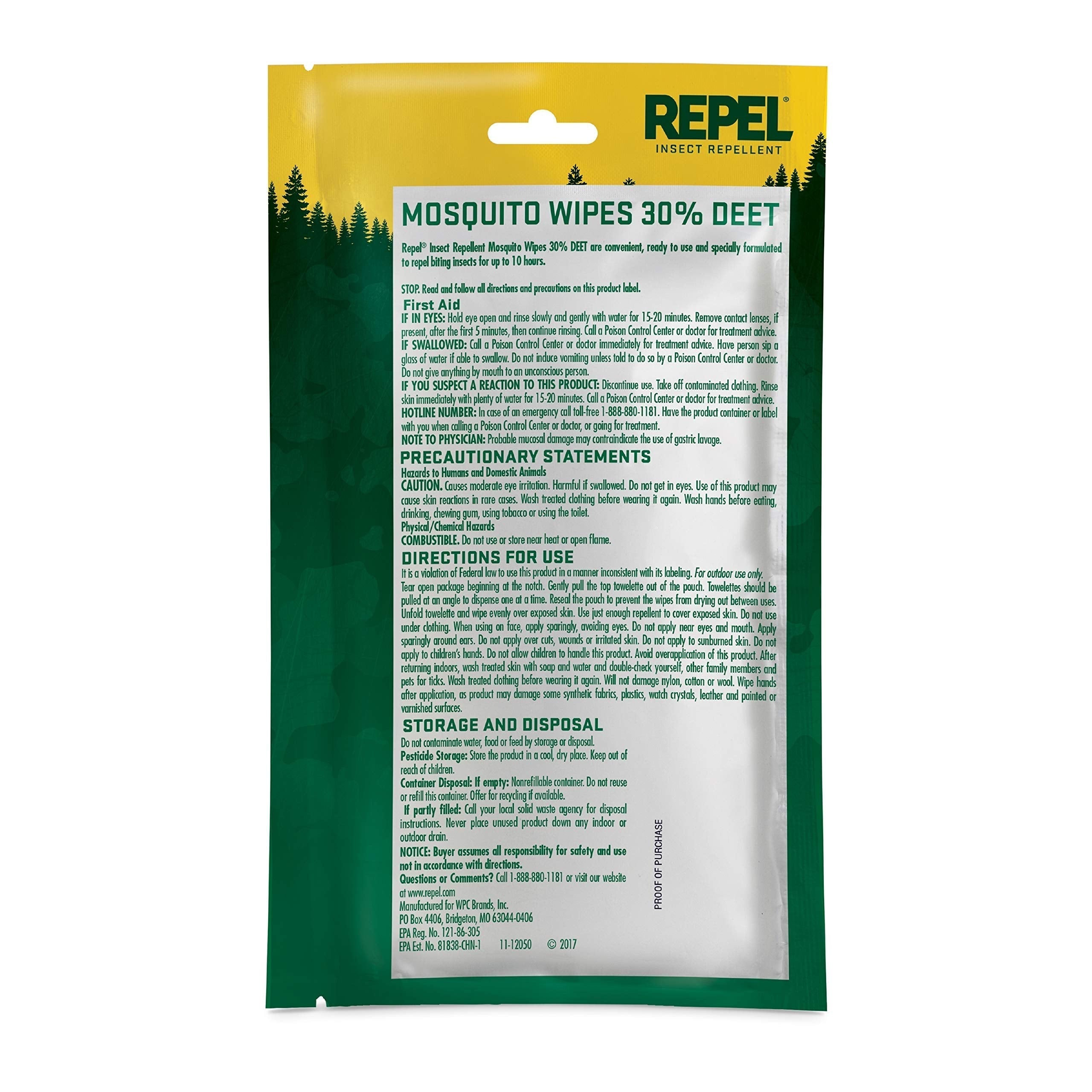Repel Insect Repellent Mosquito Wipes, Repels Mosquitoes, Ticks, Gnats Repel